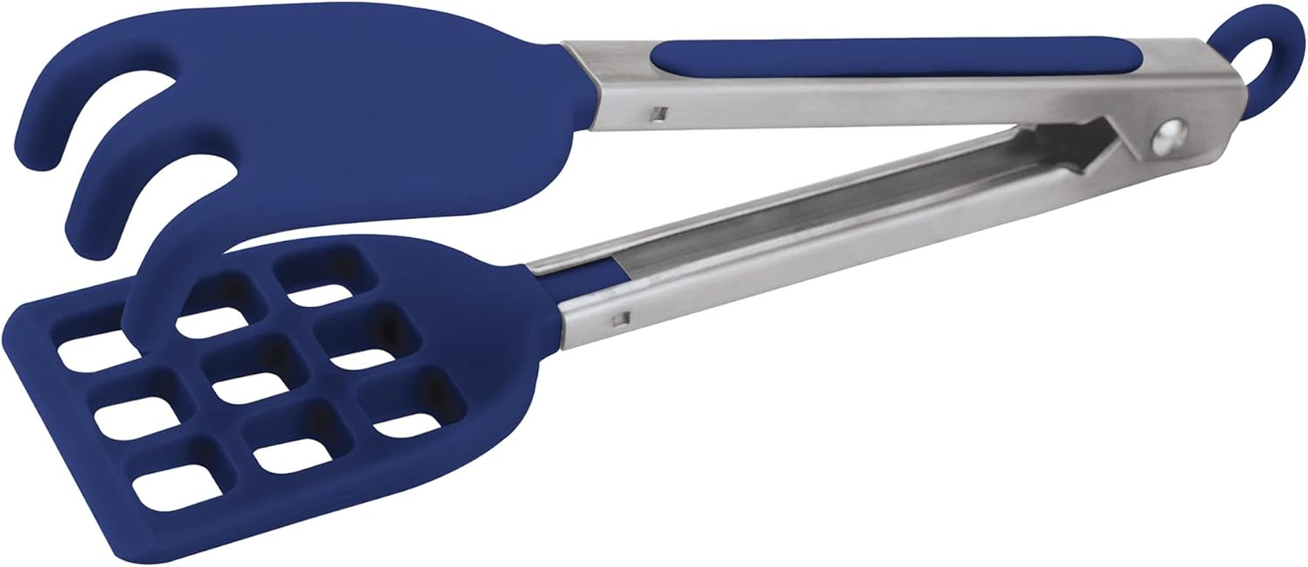 Tovolo Easy-Grip Mini Non-Slip Stainless Steel Handle, Heat-Resistant Silicone Heads, Kitchen Tongs for Cooking Waffles & Breakfast, Deep Indigo Blue