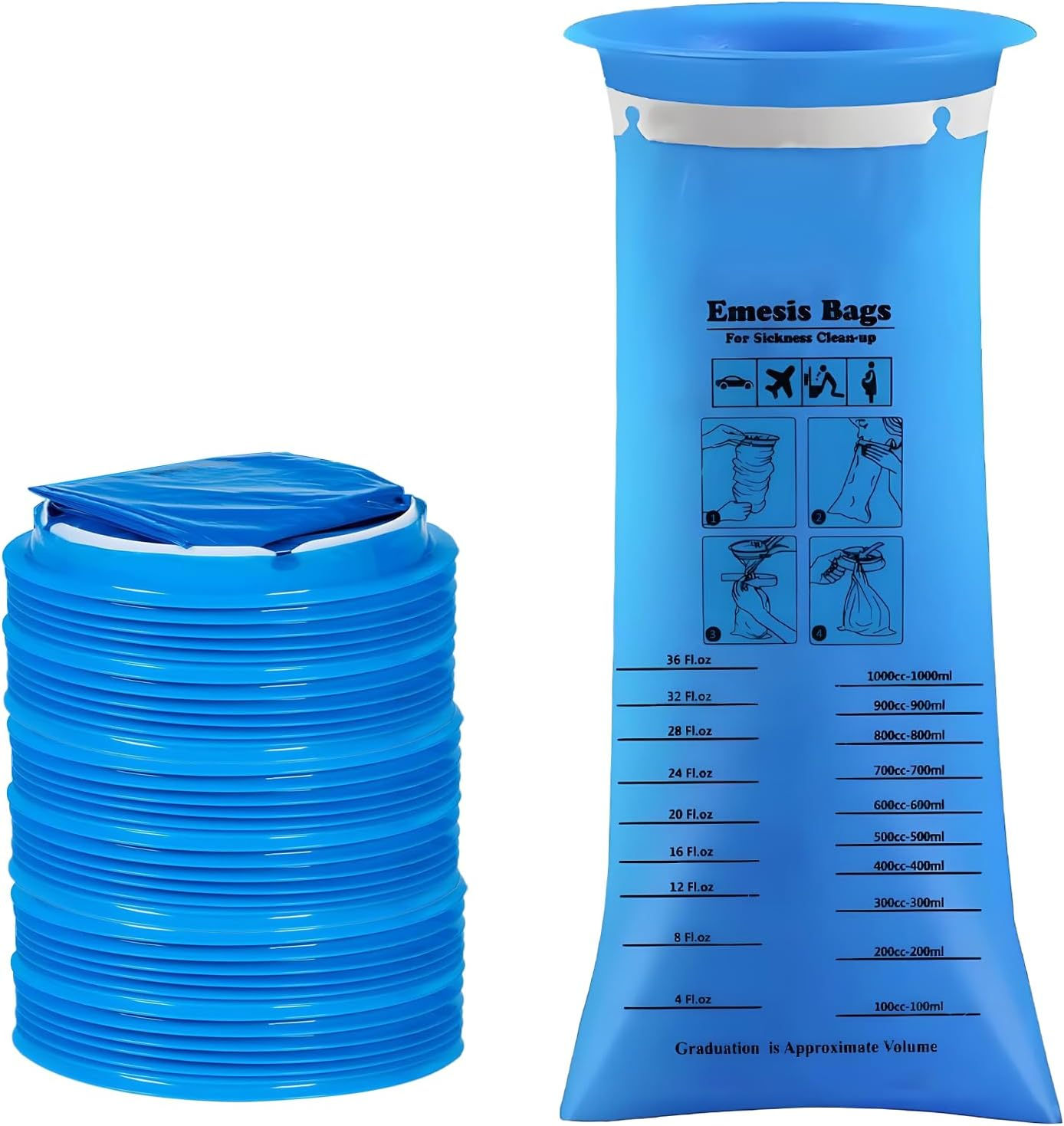 ROOBUCK 30 Pack Disposable Vomit Bags &ndash; 1000Ml Emesis Bag, Leak-Proof and Odor Control for Travel, Car, Motion Sickness, and Emergency Use