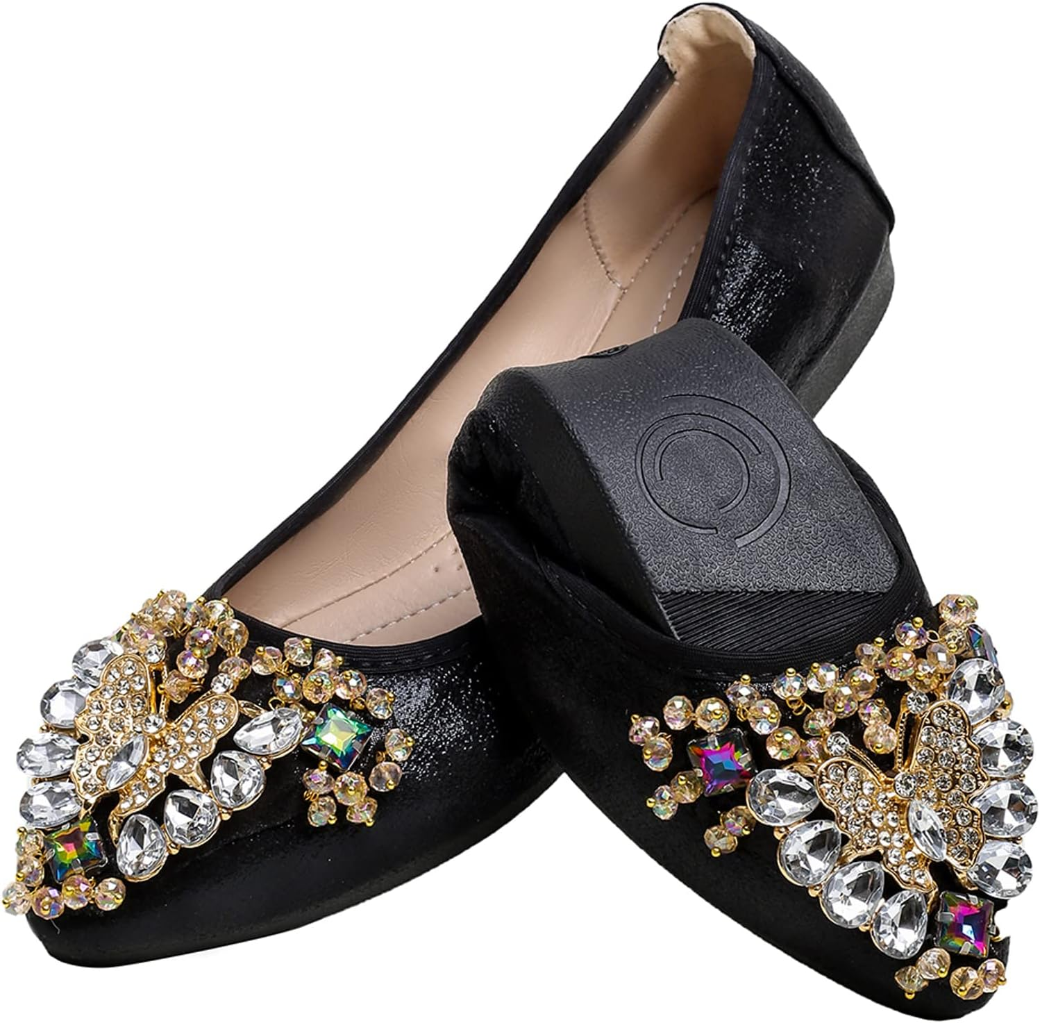 Women'S Ballet Flat Shoes - Cute Rhinestones Bow Wedding Flats Slip on Flats for Women Comfortable