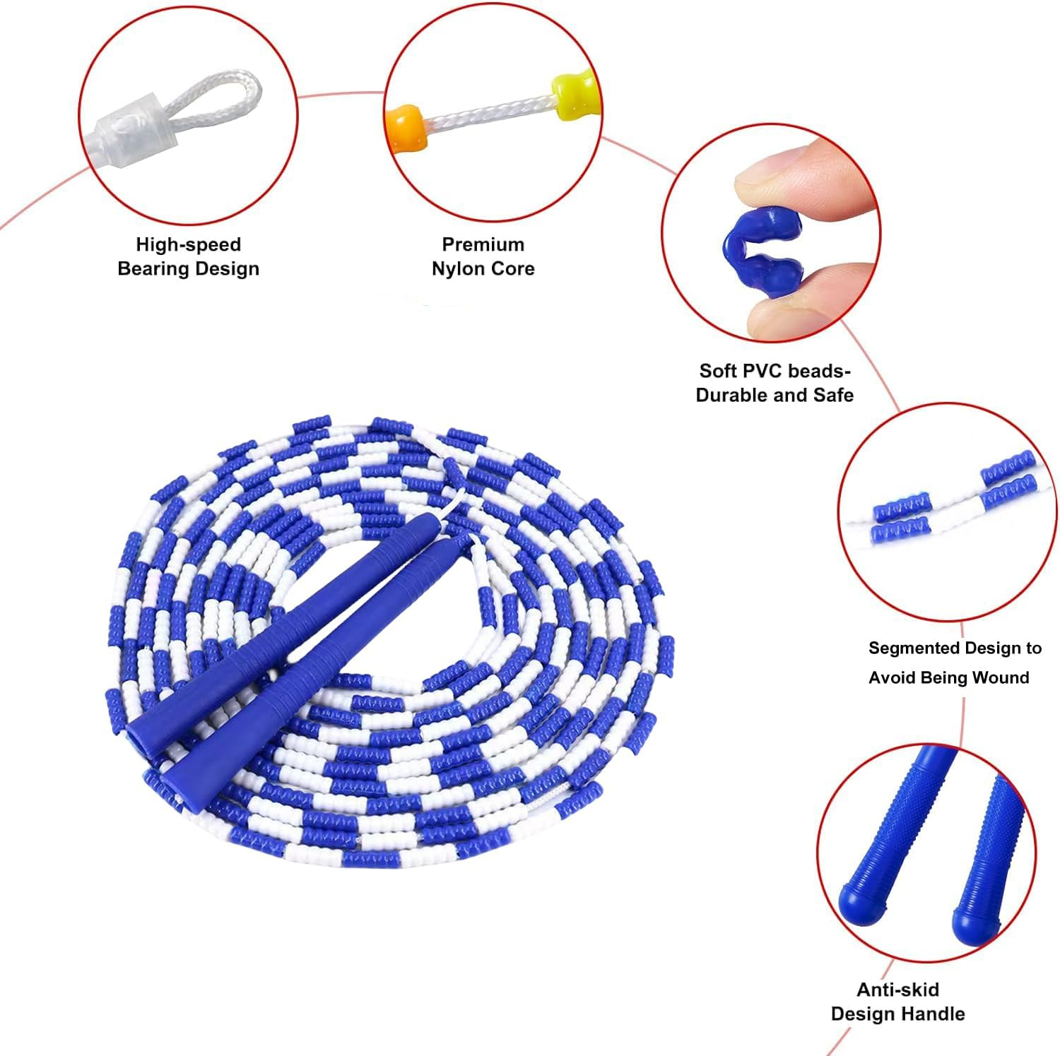 Extra Long 16Ft Jump Rope Double Dutch under Set Plastic Adjustable Segmented Bead 3 Person Old School Playground Kid Girl Child Adult Big Large Thick Skip Outdoor Fitness Chinese outside Sport 2 Pack image number 4