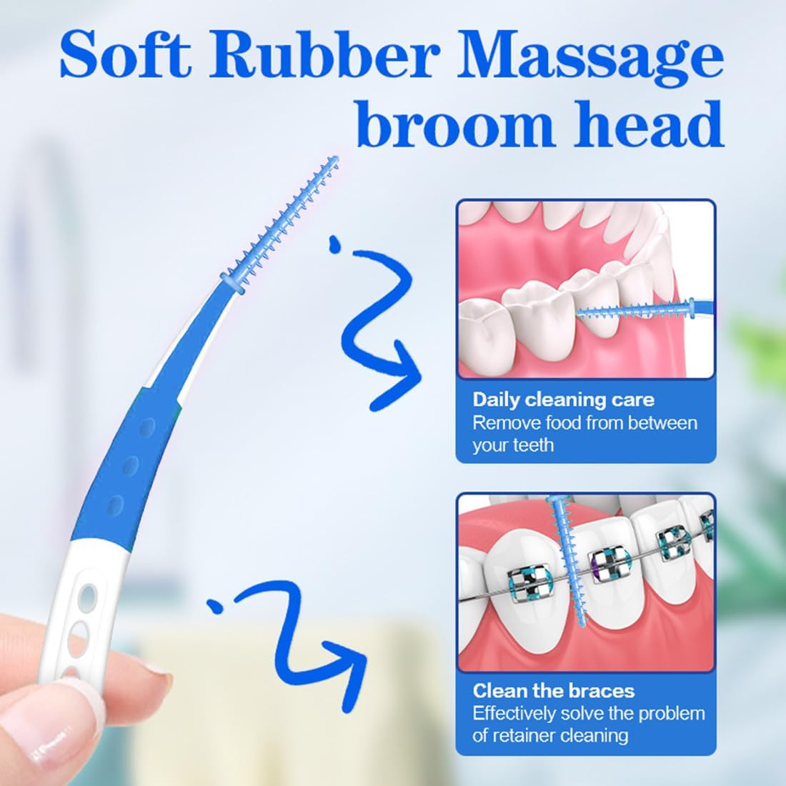 Interdental Brushes 60Pcs Curved Shape Interdental Brushes for Cleaning Hard to Reach Interdental Spaces, Silicone Interdental Brushes for Family Teeth Cleaning, Oral Hygiene image number 2