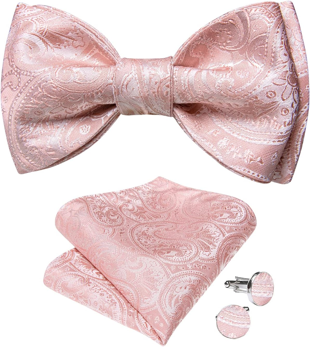 Dibangu Mens Silk Self Bow Ties,Woven Solid Striped Paisley Bowtie and Pocket Square Cufflinks Set for Men Tuxedo Wedding image number 1