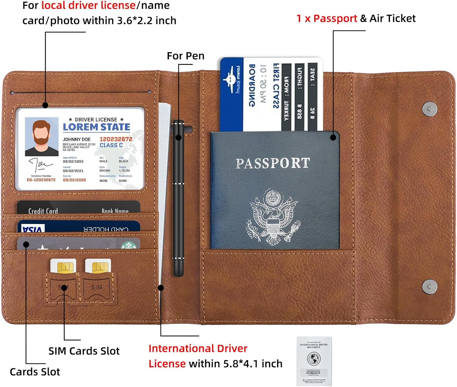 WALNEW Passport Holder for Travel, RFID Blocking Passport Book Wallet Cover Case, PU Leather Travel Essentials Accessories Document Holder, Brown image number 5