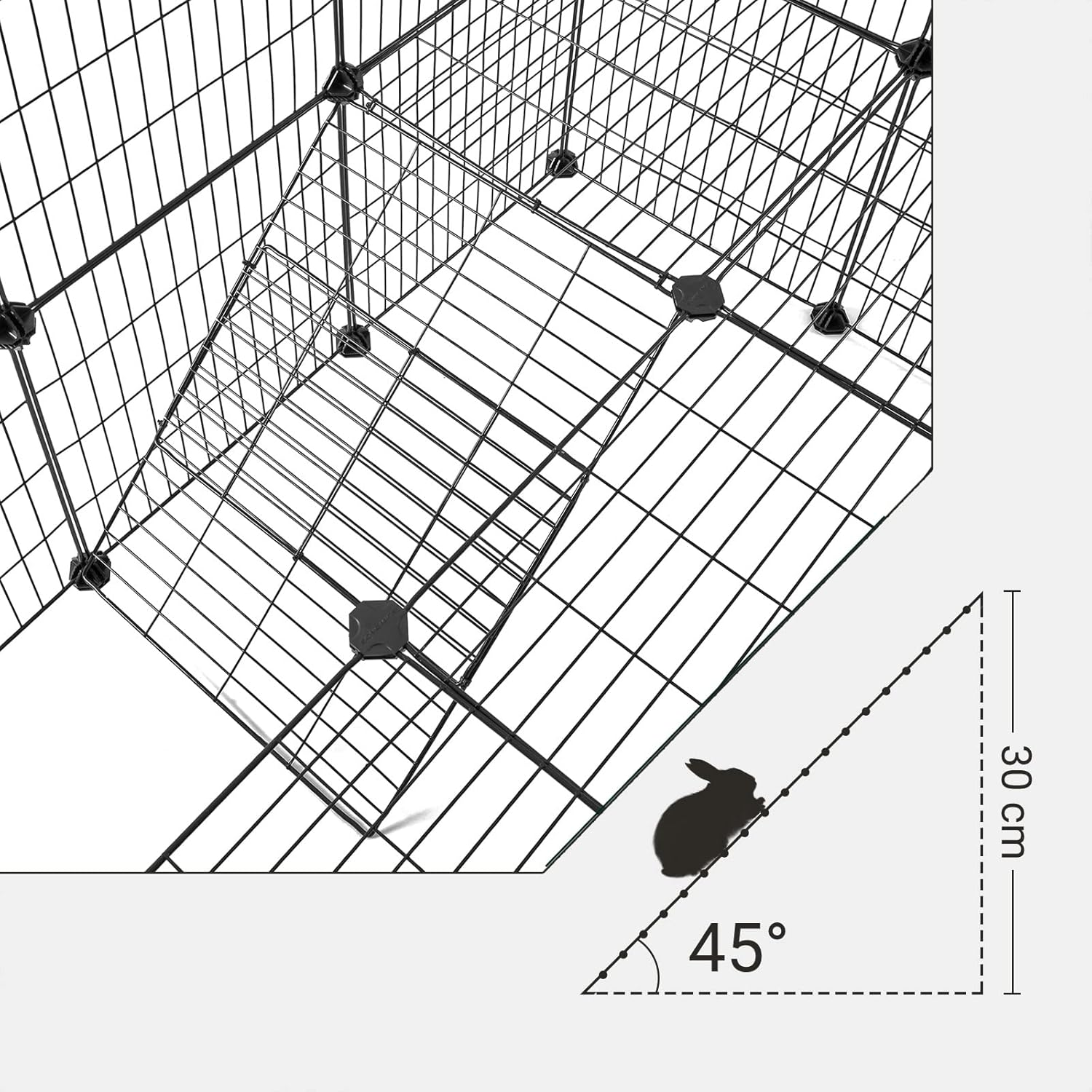 SONGMICS 2-Floor Metal Pet Playpen, 36 Grid Panels, Customisable Cage Enclosure for Small Animals, Guinea Pigs Hamster Runs, Rabbit Hutches, Includes Mallet, Indoor Use, 143 X 73 X 71 Cm, Black LPI02H image number 3