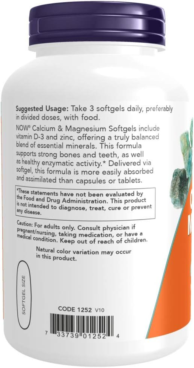 NOW Foods, Calcium & Magnesium + D - 240 Softgels image number 5