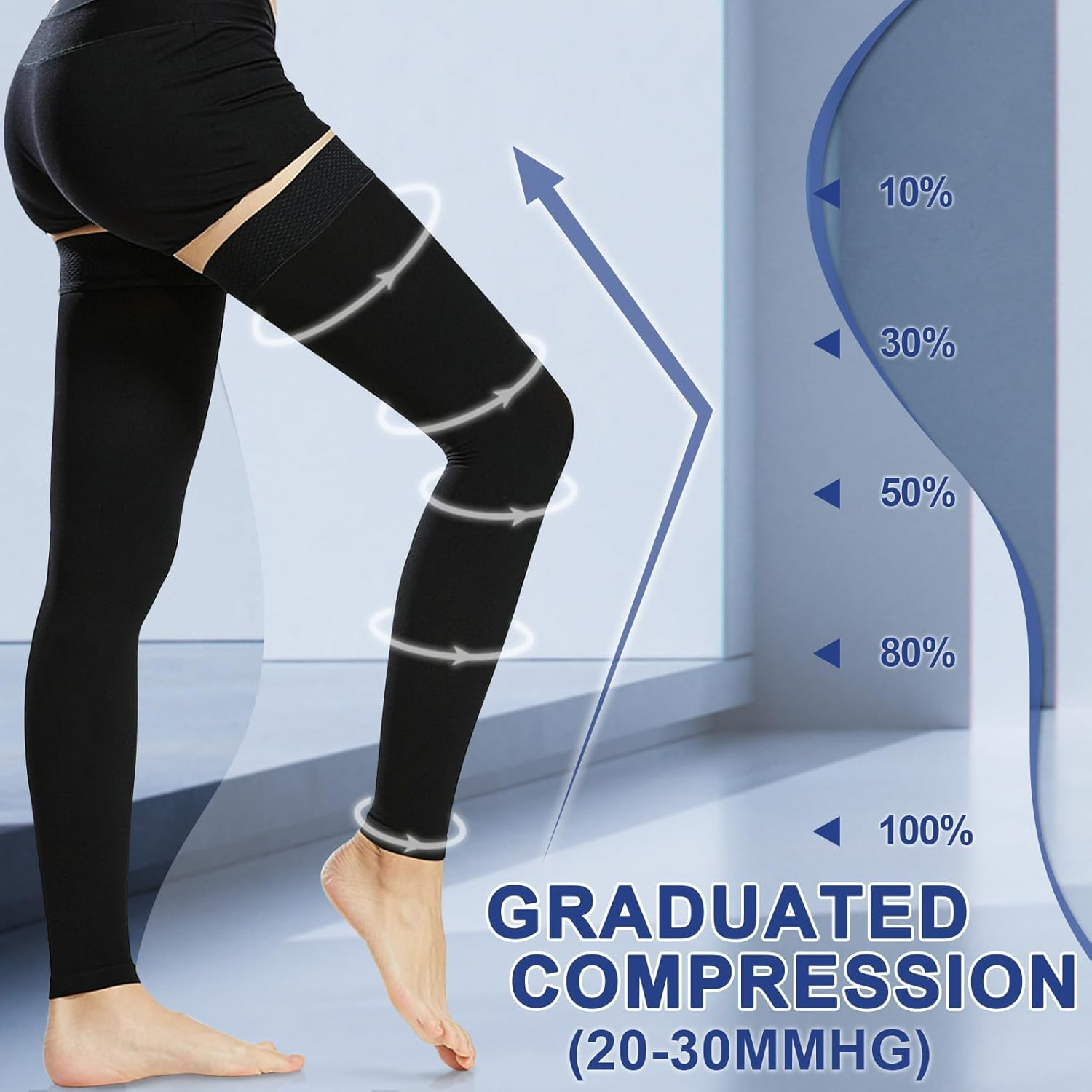 Beister Medical Footless Compression Stockings for Women & Men, Firm 20-30 Mmhg Graduated Support Hosiery with Dot Silicone Band, Thigh High Compression Socks for Veins, Edema, DVT, Shin Splints image number 4