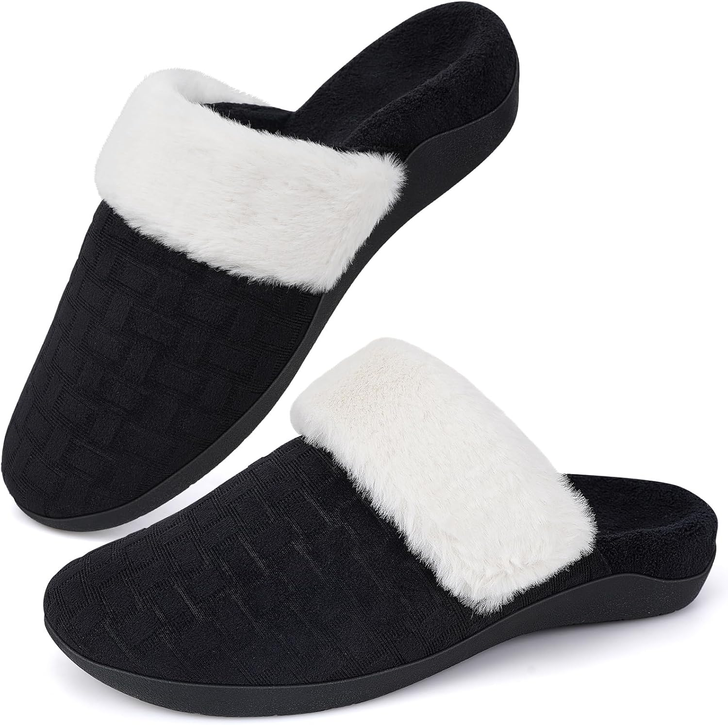 Ergofoot Orthopedic Slippers for Women, Fuzzy Slipper with Arch Support Bedroom Shoes for Plantar Fasciitis, Slip on Scuffs with Indoor Outdoor Anti-Skid Rubber Sole