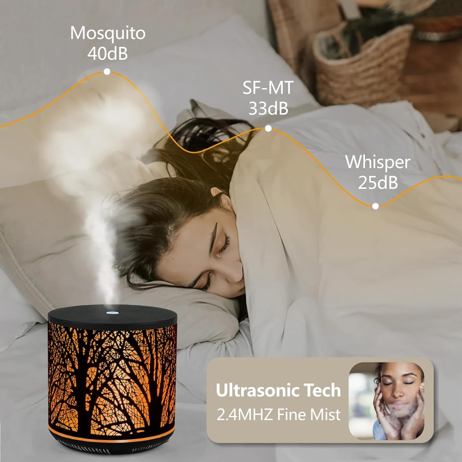 Sunfuny Essential Oil Diffuser, Aromatherapy Metal Oil Diffuser 400Ml with Remote Control, Ultrasonic Aroma Diffuser Mini Air Humidifier Fragrance Vaporizer with 7 Color LED Light (Black Forest Iron) - Black Forest image number 6
