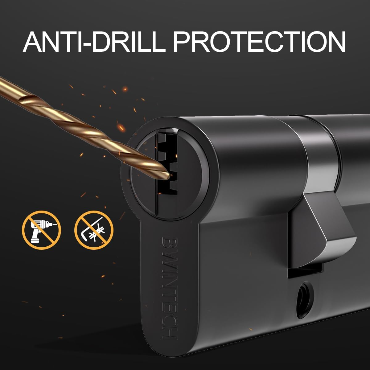 Bwintech 60 Mm (30/30) Black Zinc Alloy Euro Cylinder Lock, Door Drum Lock, Key Key with 8 Horizontal Dimple Keys image number 4