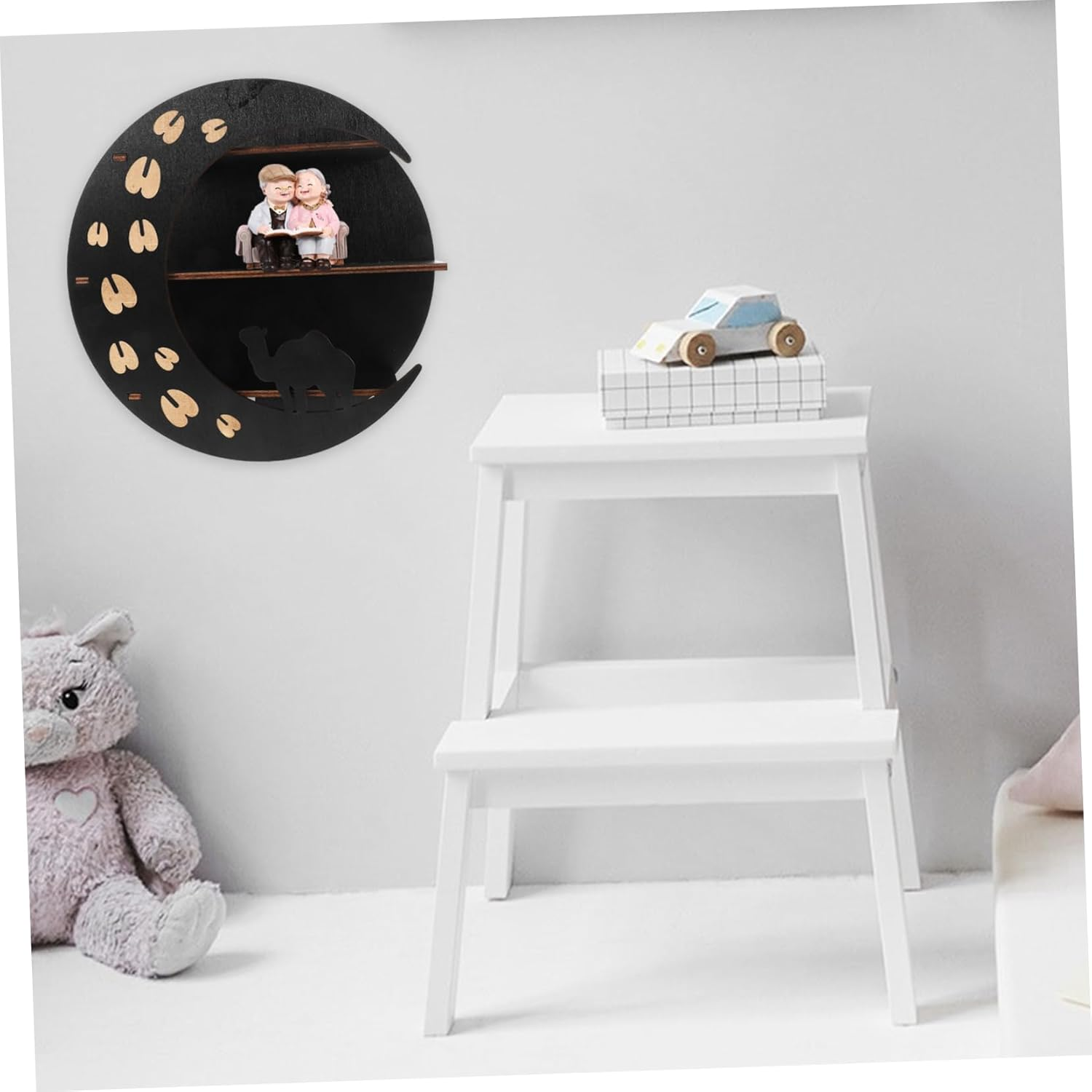 STOBAZA Wooden Crescent Wall Crystal Stand Display Stand Decoration Crescent Floating Shelves Shelf Decorations Display Stand Moon Floating Shelf Boho Decorations Black image number 2