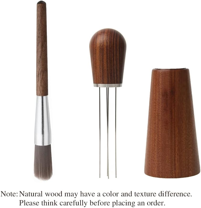 Espresso Coffee Stirrer, Coffee Powder, Coffee Stirring Tool for Espresso Distribution, Stainless Steel Needle, Natural Wood Handle and Stand (2PCS Set(1 Red Sandalwood+1 Brush)) image number 3