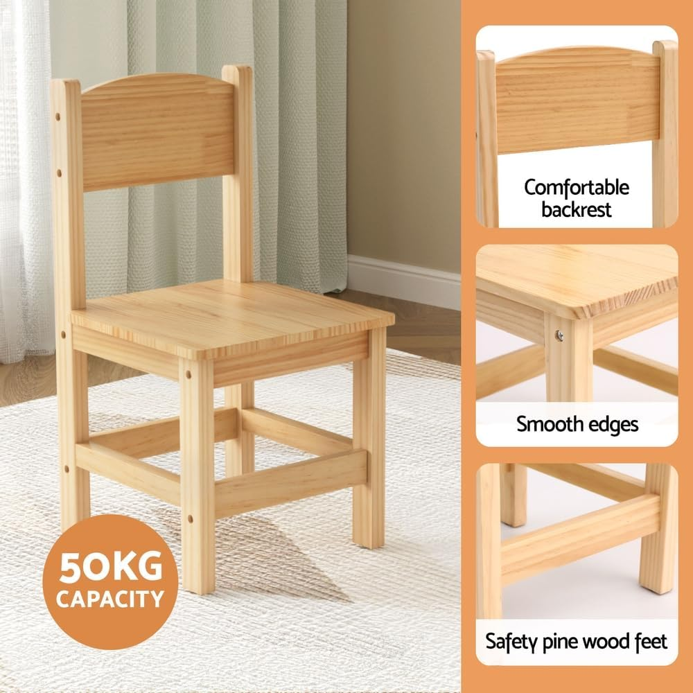 Keezi Kids Table and Chairs Set Play Activity Study Desk Natural Pinewood 3PCS image number 5