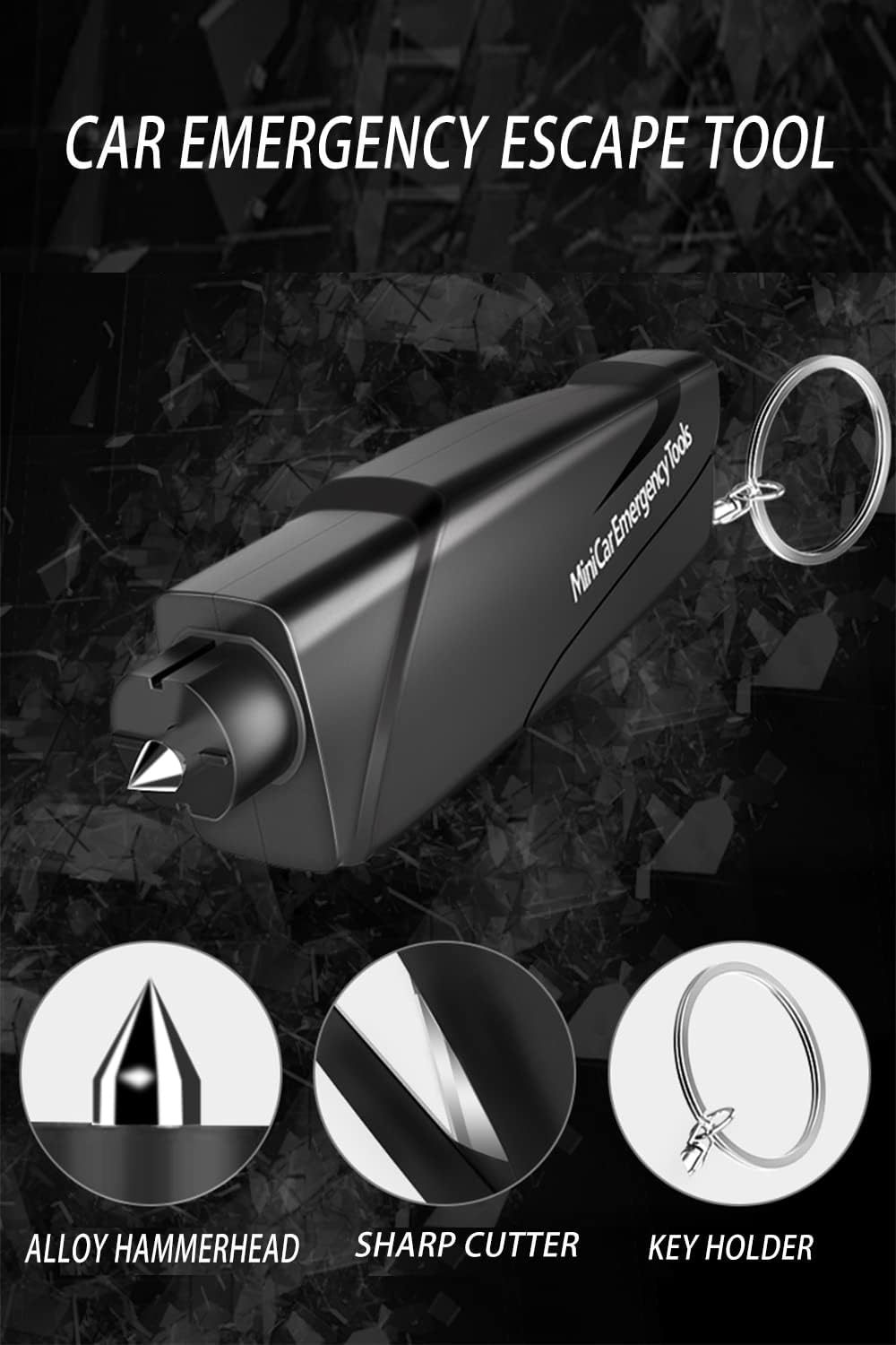 WHOHAO 4 Pack Car Window Breaker and Seat Belt Cutter, Emergency Keychain Car Escape Tool with Glass Breaker Seatbelt Cutter,Car Safety Hammer,Black image number 4