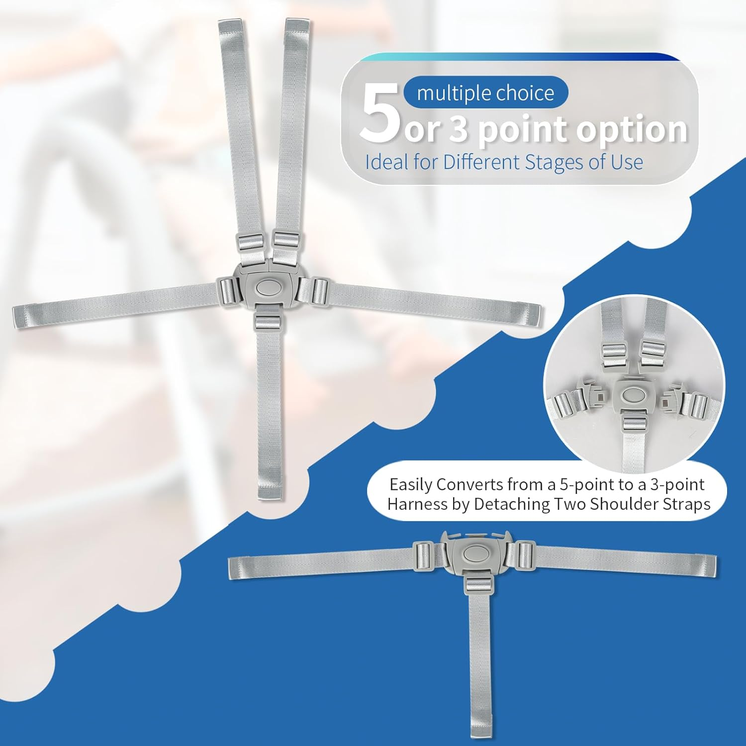 Adjustable High Chair Straps Replacement Compatible with Ingenuity for Most for Most 5 Point High Chairs,Secure Buckle,1Pc image number 2