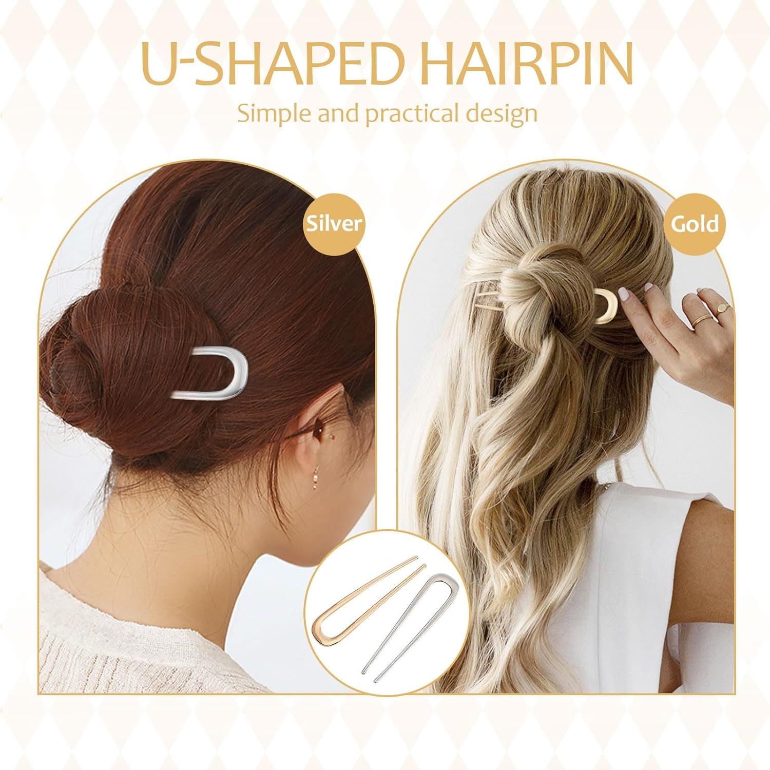 Hanyousheng 2 Pcs Metal French Hair Pins, U-Shaped Hair Pins French Twist Hair Pins, French Pins for Thick Hair, Hair Sticks for Buns, Hair Pins for All Hair Types, for Women Hairstyle Accessories