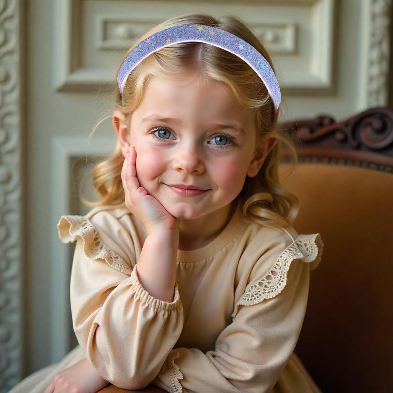 Ehuixinsheng 4PCS Little Girls Glitter Headband,Sequin Thick Bling Cute Sparkly Non Slip Hairbands Colorful Hair Accessories for Washing Face Christmas Head Band image number 3