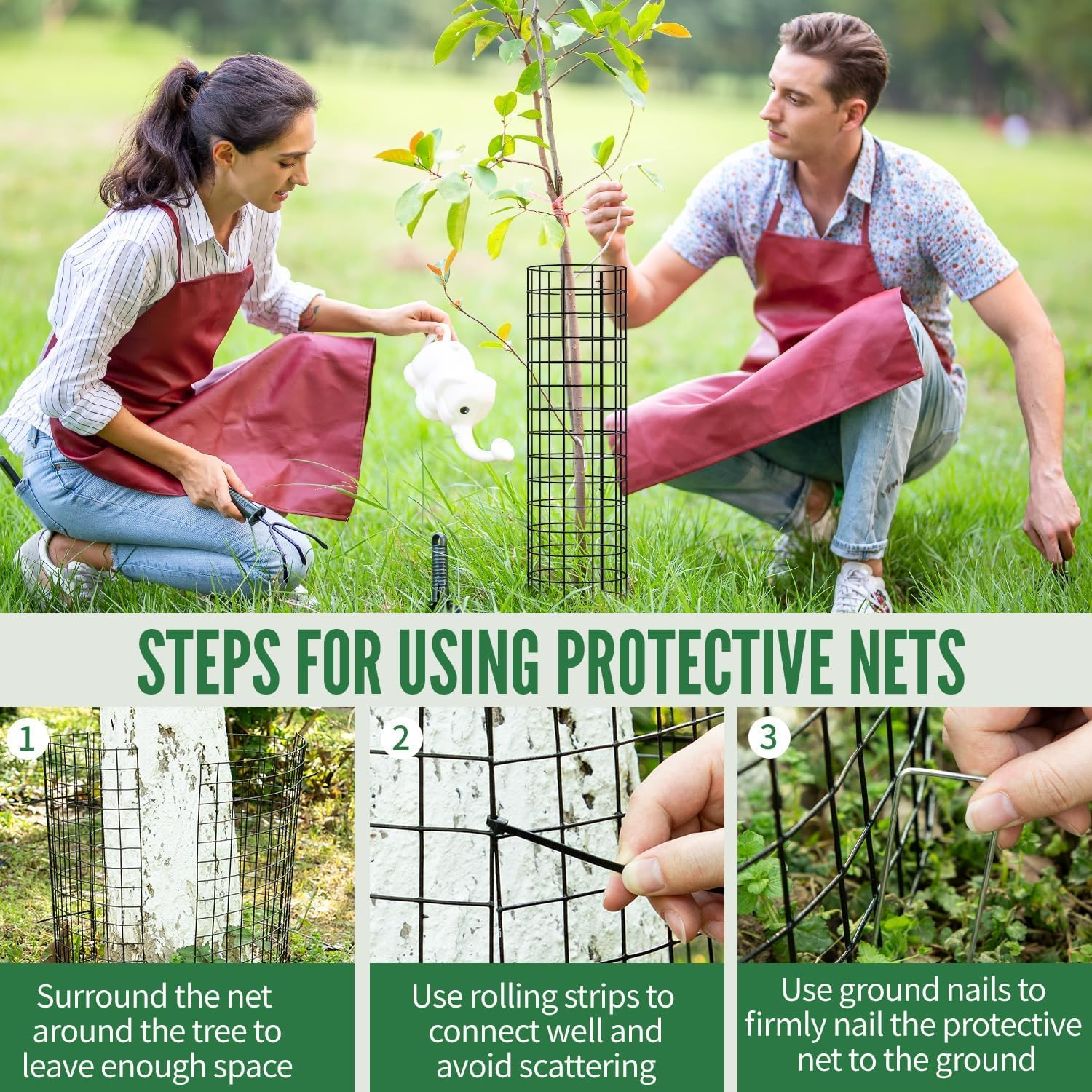 6 Pcs Plant Protectors from Animals, Tree Protector Kit with 12 Ground Nails and 60 Zip Ties, Plant Cages for Outdoor Plants, Protection Tree Wrap Cage for Garden to Protect Bark, Black image number 1