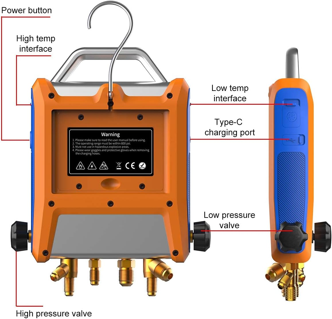 Elitech EMG-40V 4 Valve Smart Digital Manifold Kit with 5" Smart Touch Screen and HVAC Meter with Bluetooth image number 5