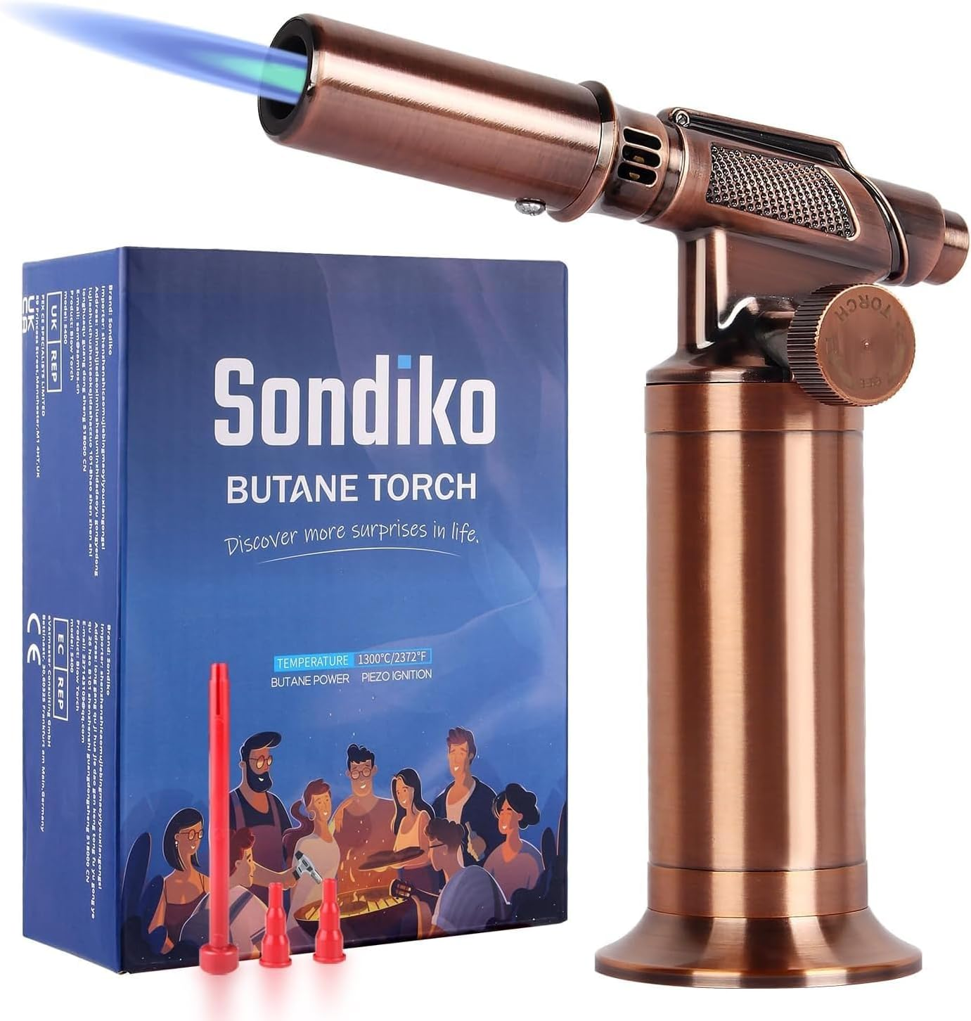 Sondiko Butane Torch, Premium Metal Big Flame Torch, Refillable Blow Torch Lighter with Adjustable & Wind Resistance Flame for Soldering, Cooking, Bbq(Butane Gas Not Included)