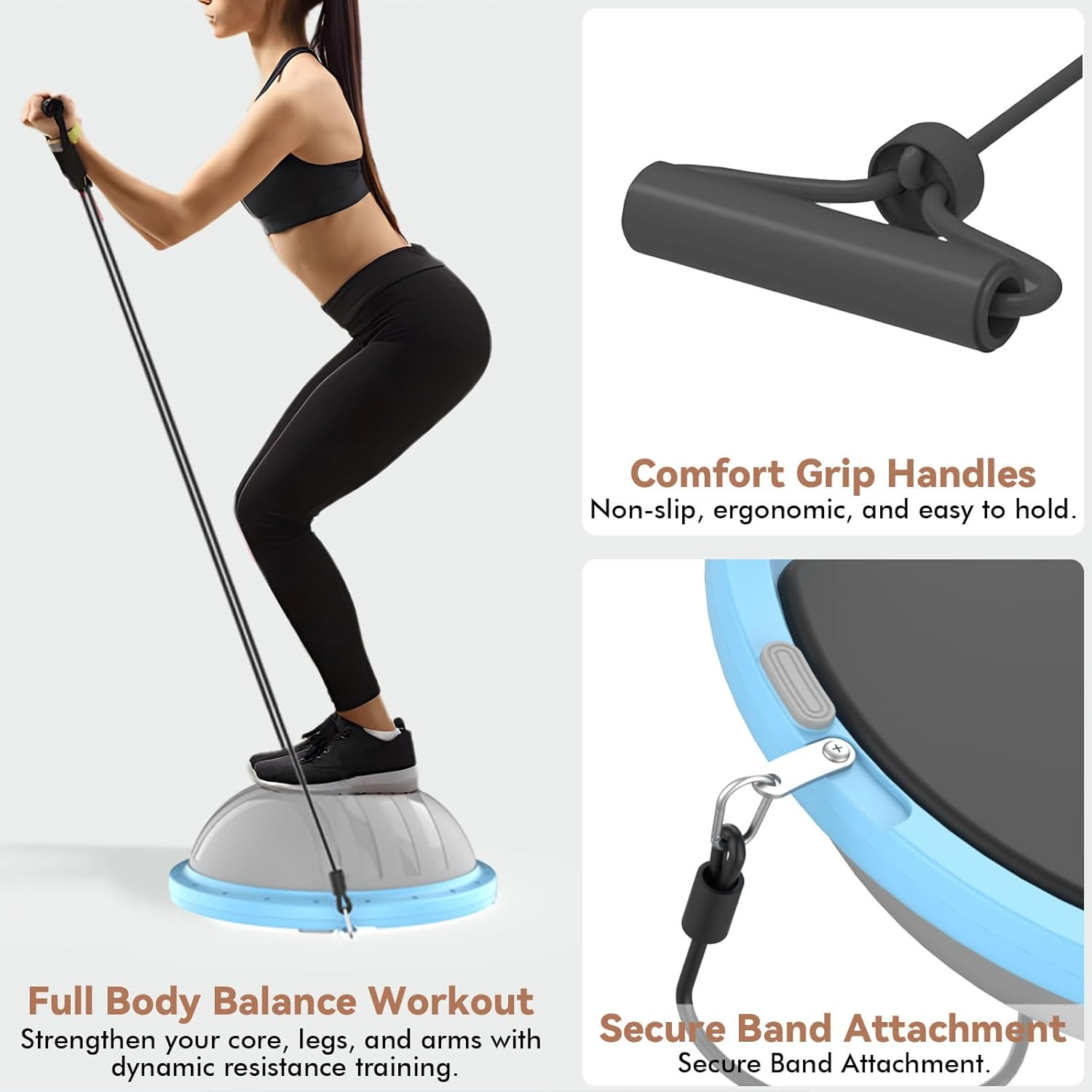 2-In-1 Half Balance Ball Trainer with App & Games, Exercise Balls Half Yoga Ball with Plank Board, Resistance Bands, Pump, Core Strength & Stability Workout Equipment for Home Gym, Pilates, Rehab image number 6