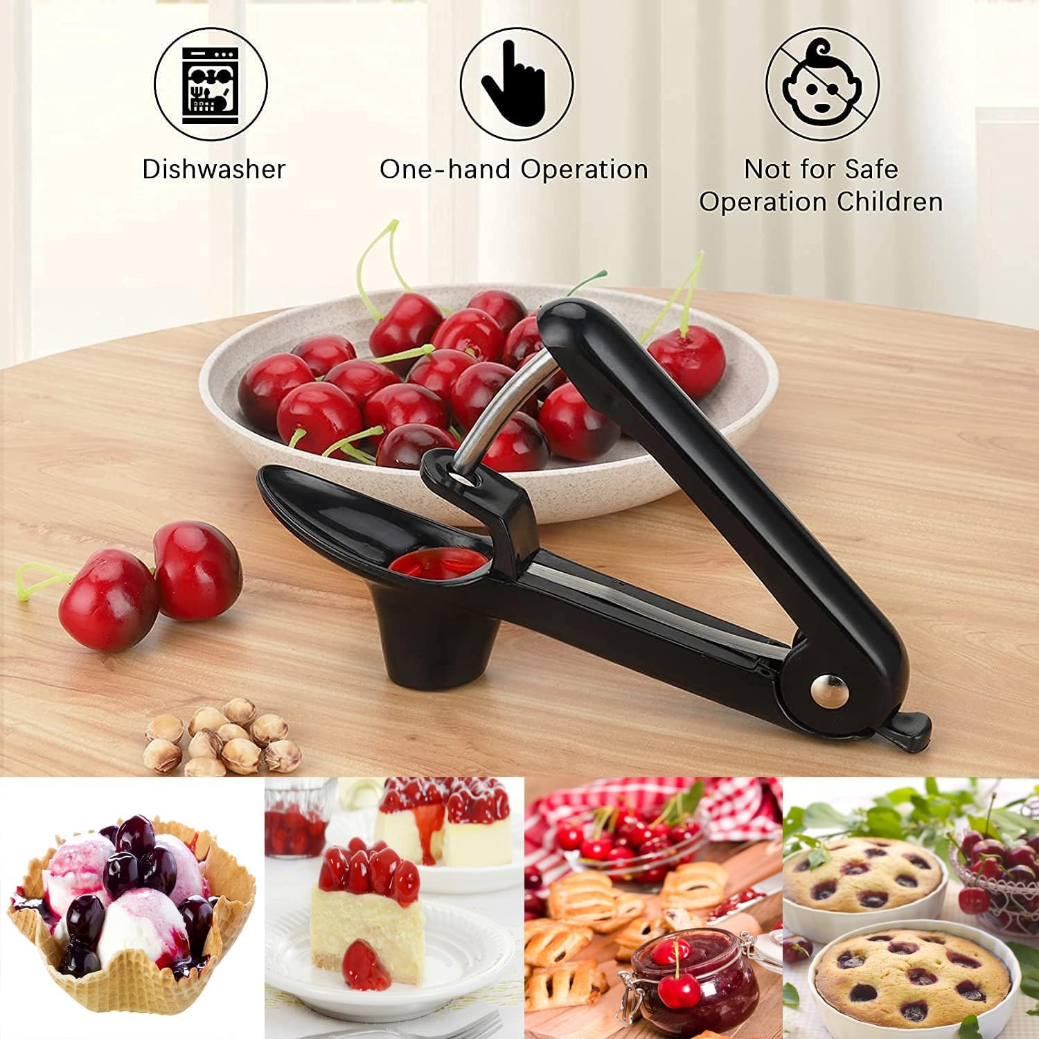 Cherry Pitter - Heavy-Duty Olive and Cherry Pitters Corer Tool with Space-Saving Lock Design, Multi-Function Cherries Stoner Seed Remover Tool for Making Cherry Jam (Black) image number 4