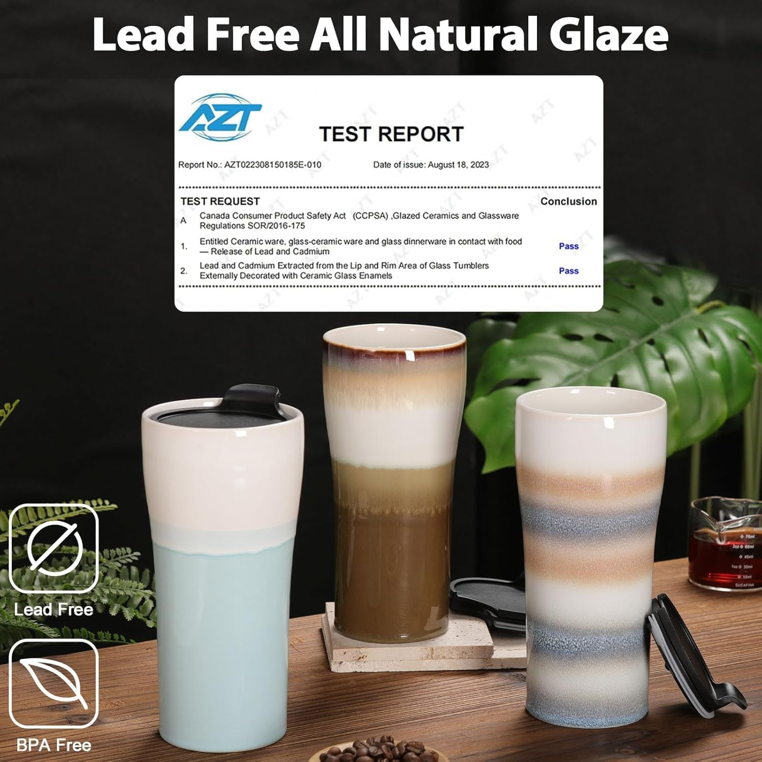 Kopmath Double Wall Ceramic Coffee Mug with Lid, 15Oz Large Travel Coffee Mug, Splash Resistant, Dishwasher Microwave Safe, Fit for Cup Holder, Insulated Cup, Keep Coffee Flavor, Gift - Blue-Orange image number 2