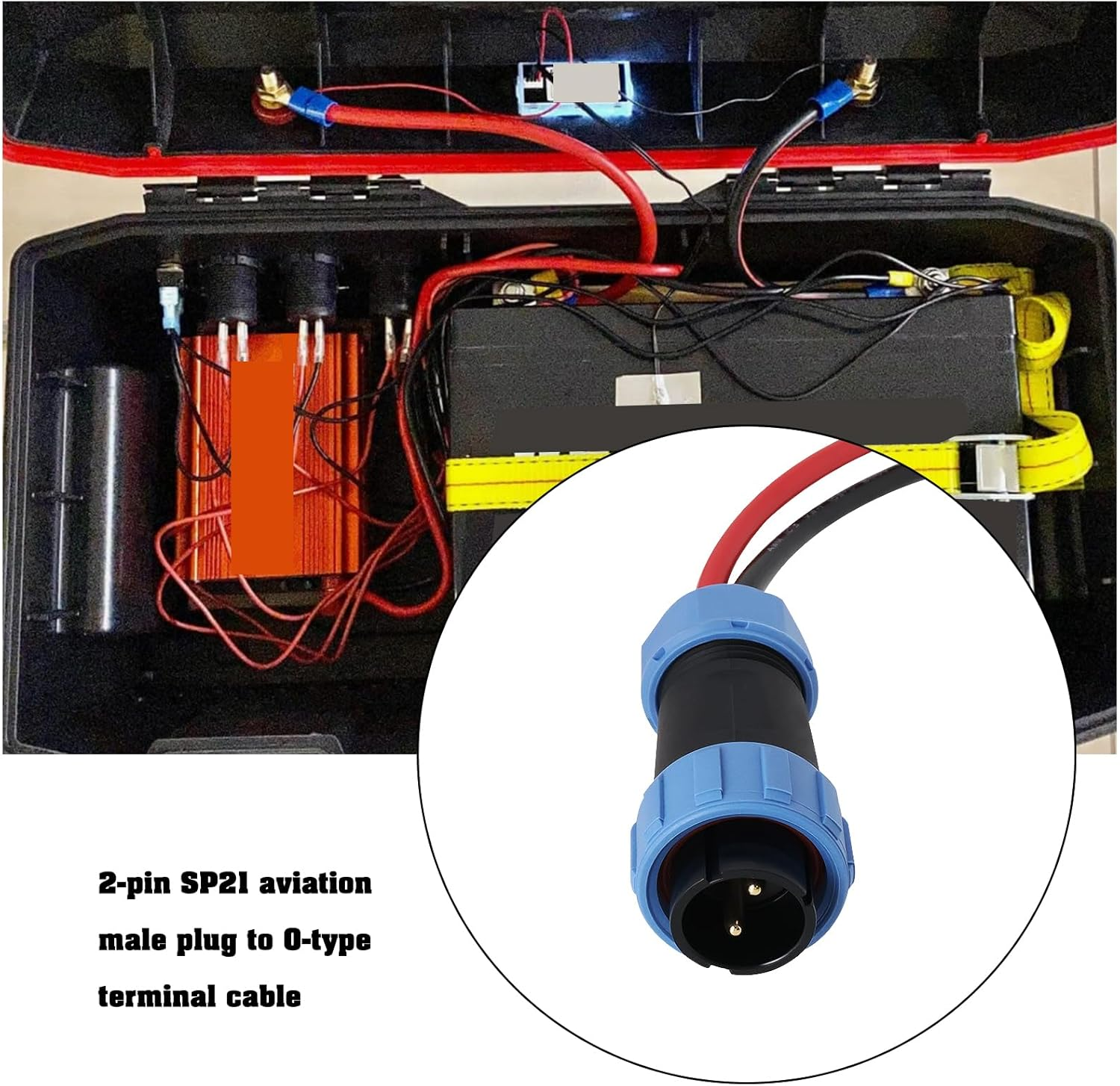 YINETTECH 1Pc 2 Pin SP21 Aviation Male Plug to O-Terminal Cable 10AWG Waterproof IP68 Suitable for Portable Charging Stations Batteries Etc(1M) image number 6