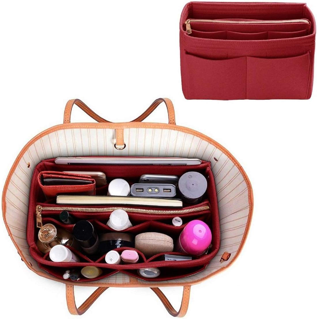 Purse Organizer Insert, Felt Bag Organizer with Zipper, Handbag & Tote Shaper, for Speedy Neverfull Tote, 5 Sizes image number 2