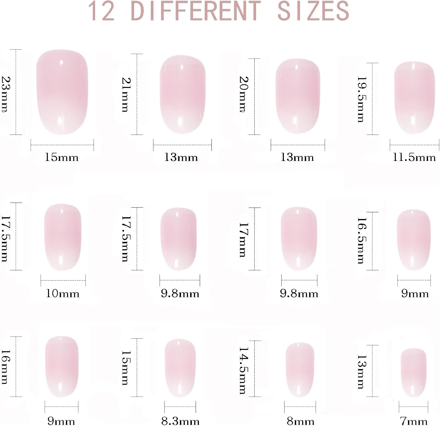 SLSXNL Press on Nails Almond Gradient Pink Stick on Nails Reusable 24Pcs 12 Sizes Fake Nail Art Semi-Transparent image number 4