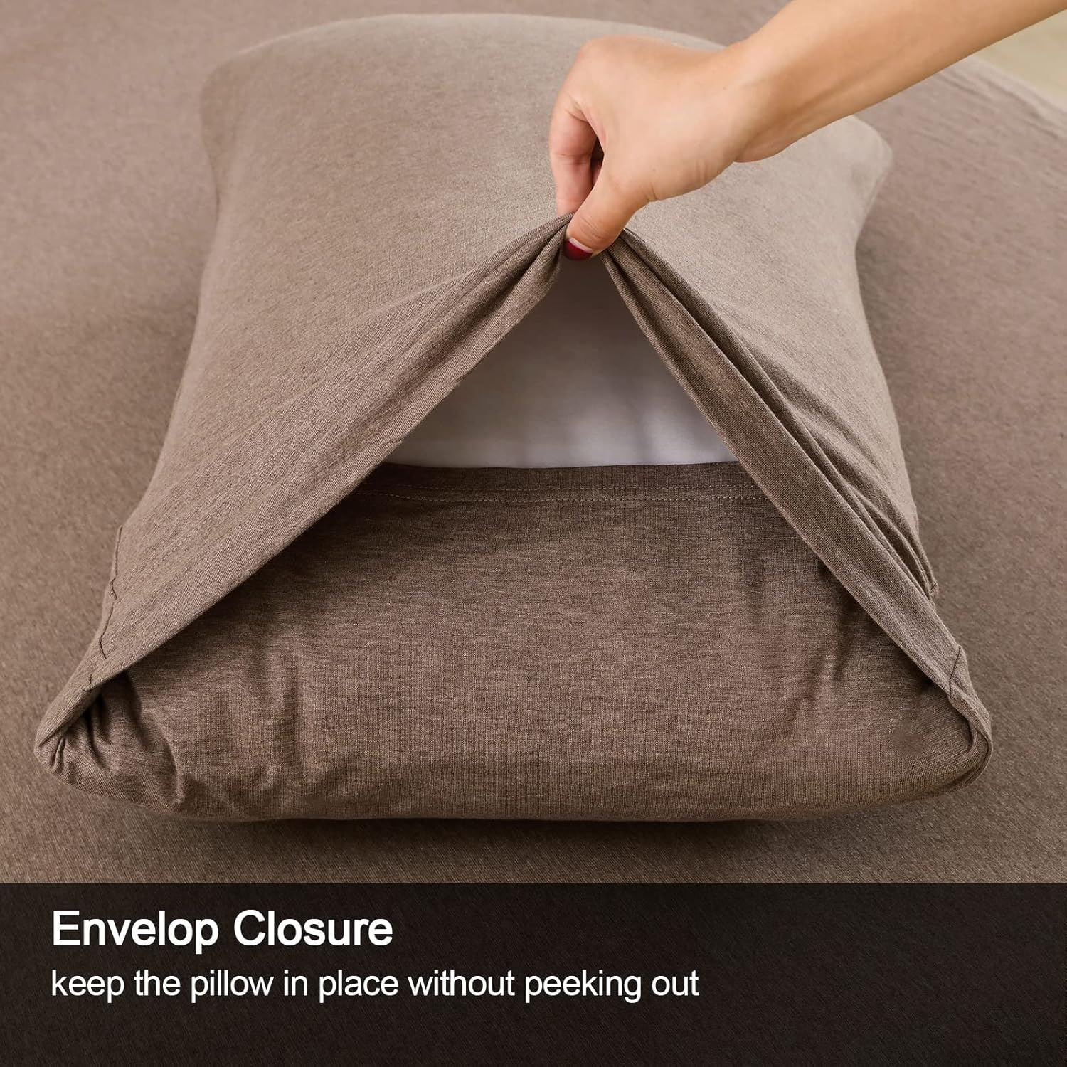 Jersey Cotton Queen Bed Sheets Breathable Ultra Soft Cotton Jersey Sheets Queen Comfy All Season 4Pcs Stretchy Knit T Shirt Fitted Jersey Sheet Set Queen Bed (Coffee Marle, Queen) image number 2