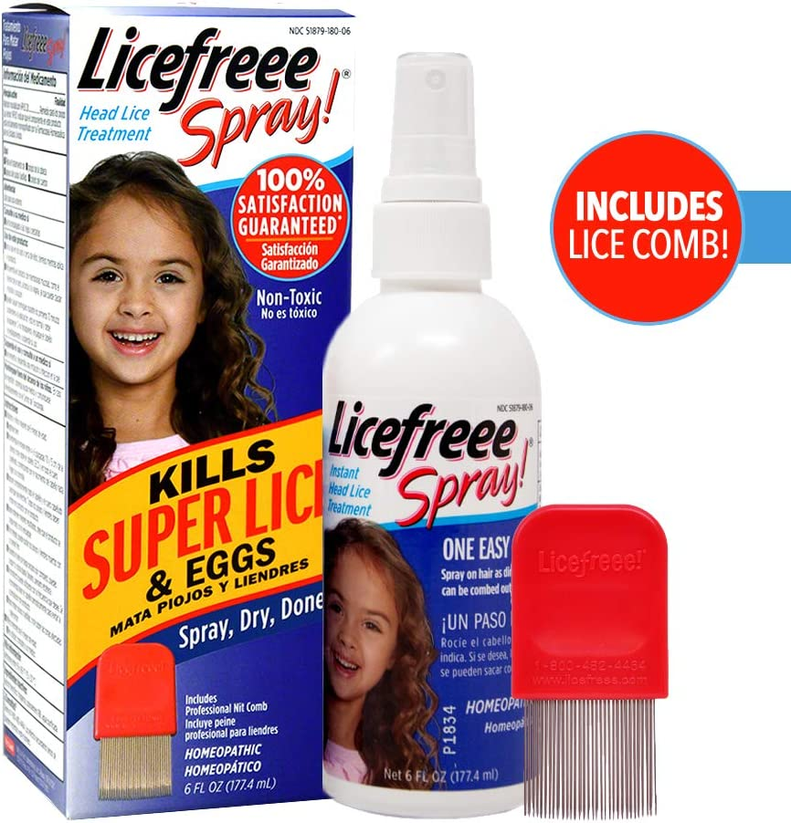 Licefreee Spray, Instant Head Lice Treatment Spray Bottle with Metal Comb, 6-Ounce