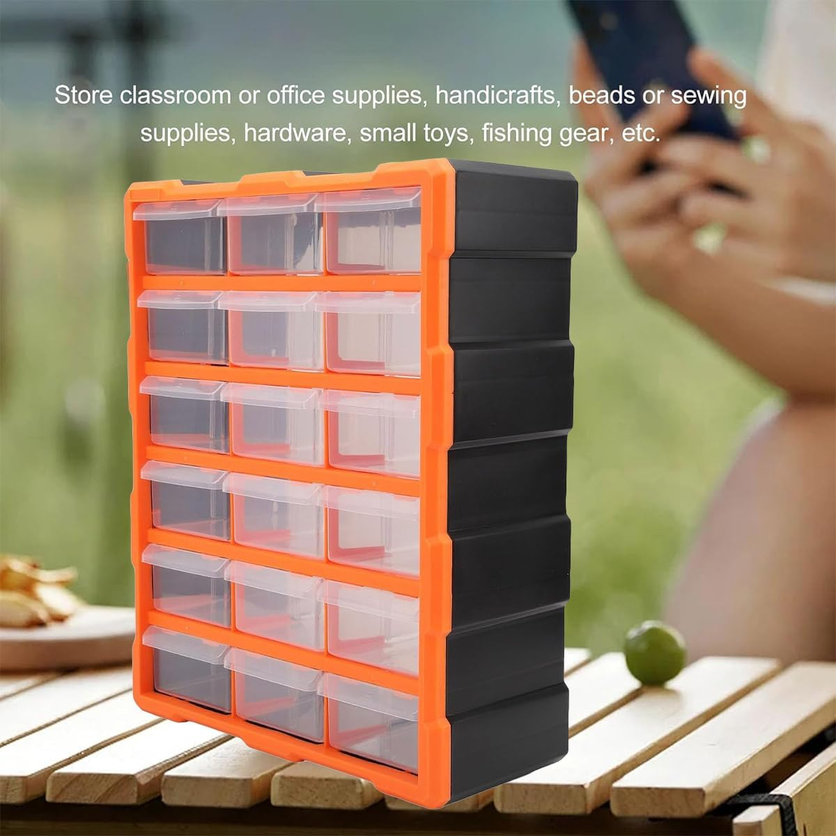 AIMALL Tool Storage Cabinet with Clear Drawers &ndash; Plastic Organiser Chest with Dividers for Screws, Crafts, Sewing, Hardware &ndash; 11.6"X6.5"X7.5" / 15"X6.5"X18.9" image number 1