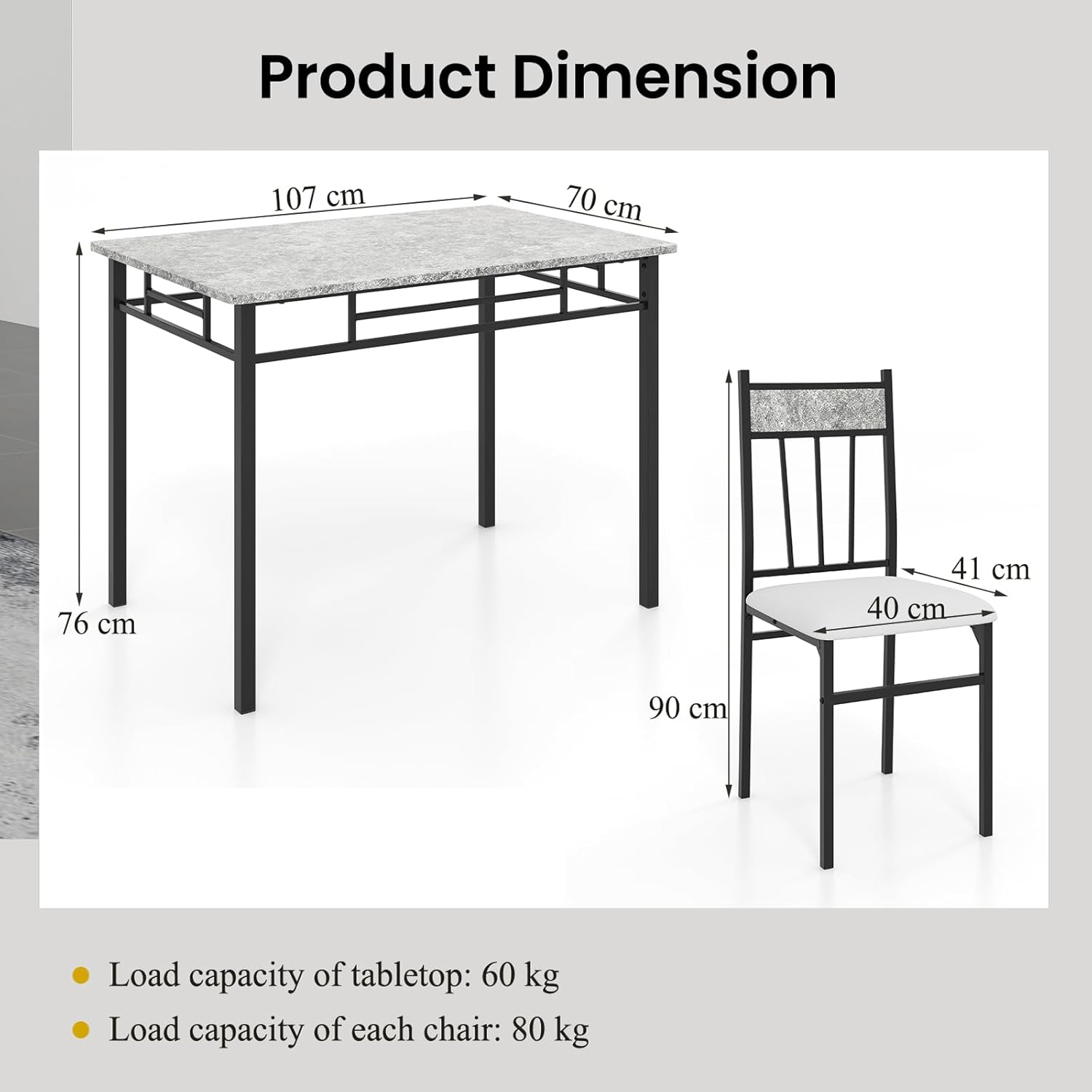 Costway 5-Piece Dining Table Set for 4, Space-Saving Kitchen Table Set with Faux Marble Design & Metal Frame, Dinner Table & Padded Chair Set for Dining Room