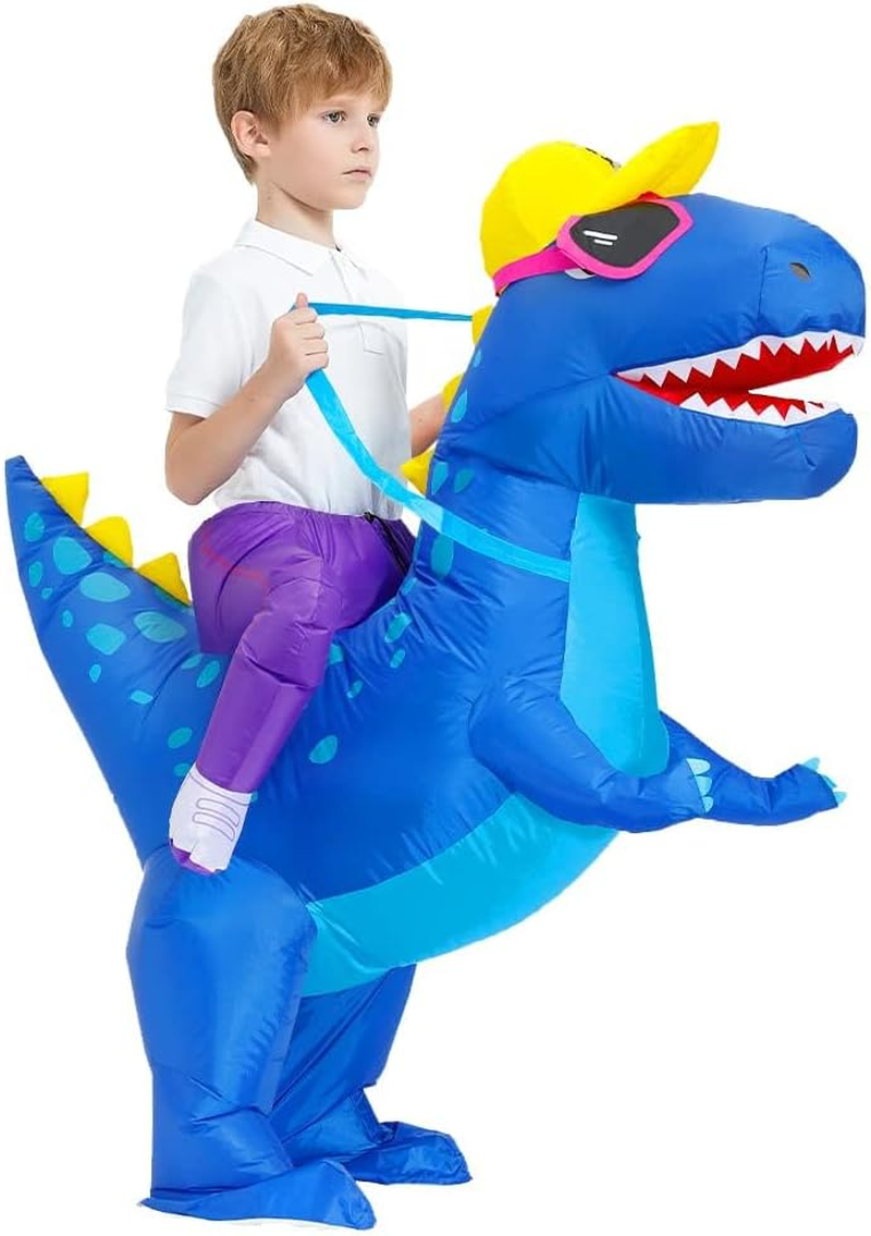 Inflatable Dinosaur Costume Riding T-Rex Air Blow up Easter Costume. Suitable for Outdoor Activities, Parties, Blue image number 5