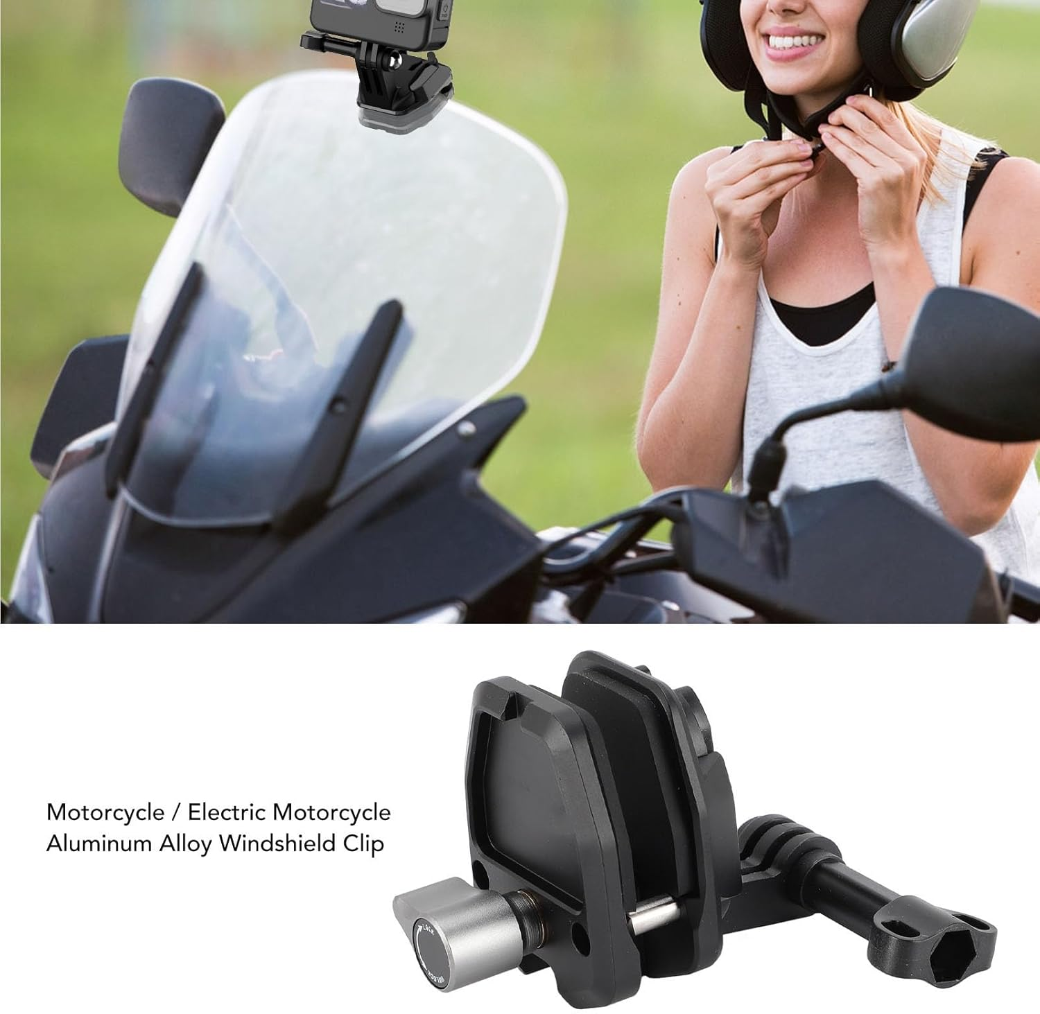 Motorcycle Windshield Mount Clip, for Action Series, GO Series, Ace, Ace Pro, ONE R Series, Smartphones, and Other Devices. Crafted from CNC Aluminum Alloy image number 4