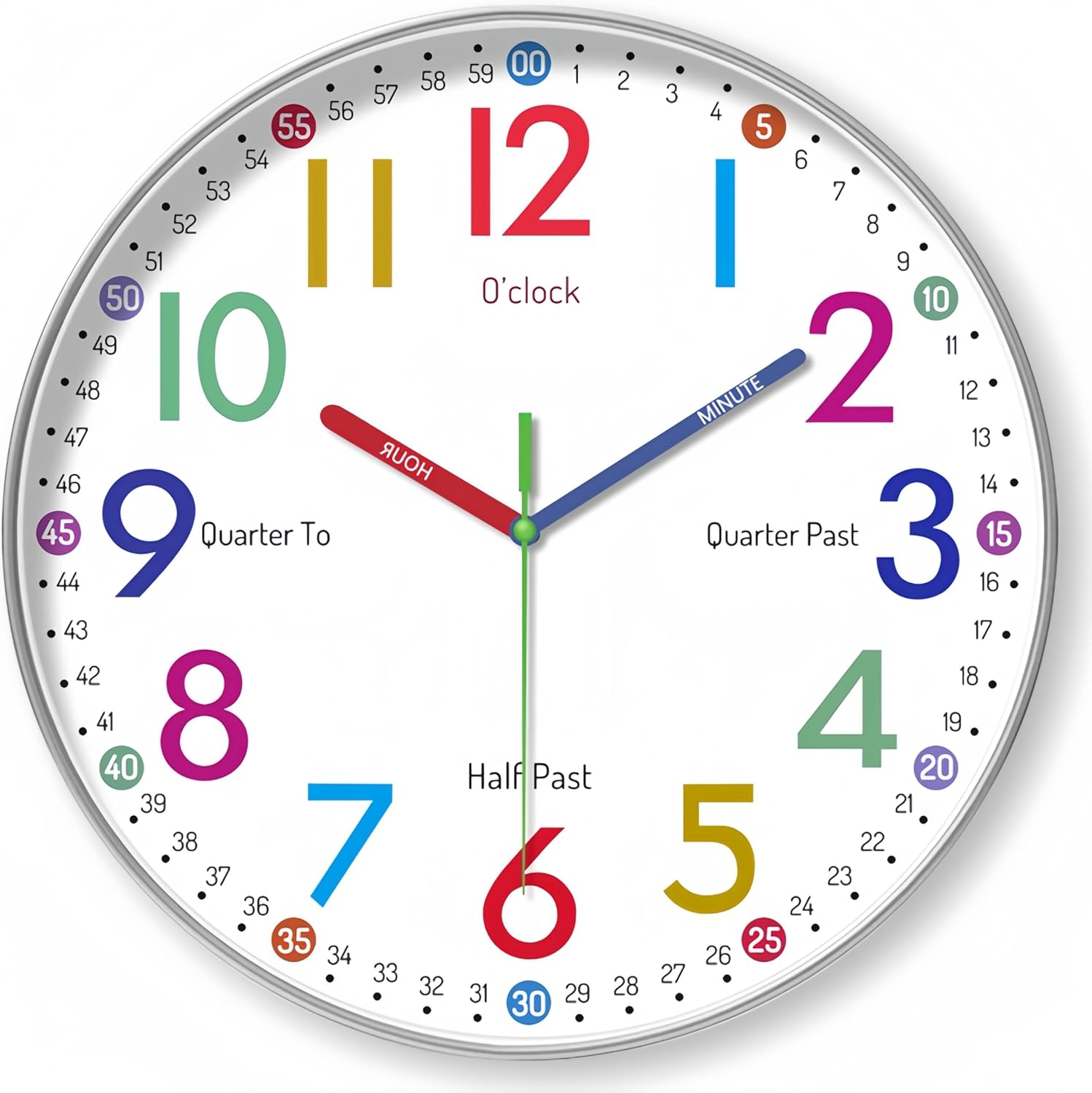Wigmoa Telling Time Clock - Nonticking Cute Wall Watch Clock - Silent Analog Clock for Room- BA-3 (E Type, 10 Inch)