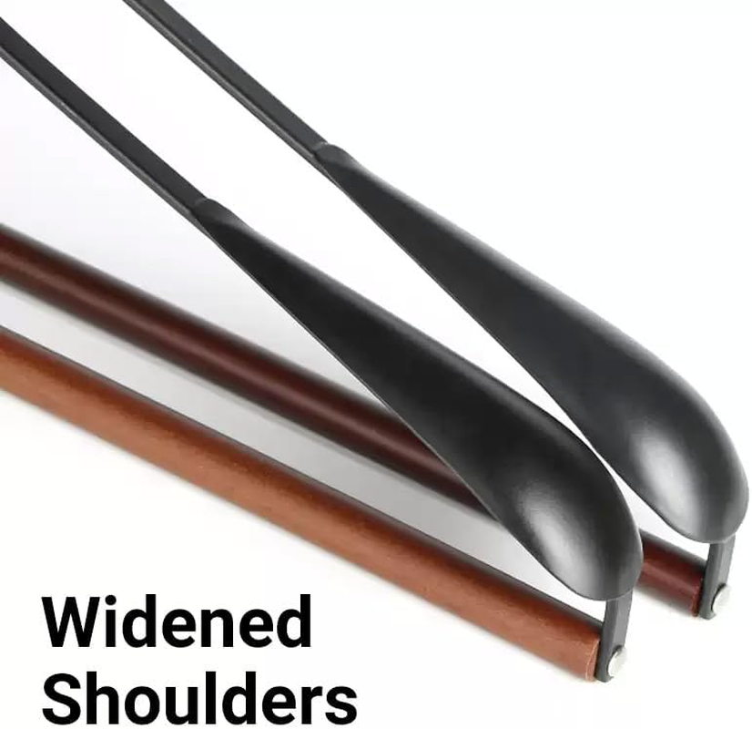 AIMALL 6Pcs Nordic Style Seamless Clothes Hangers 16.9X8.3In Black Iron-Wood Non-Slip Beech Wooden Hanger Set for Closet Coat Shirt Pants Heavy Duty Hanging Storage