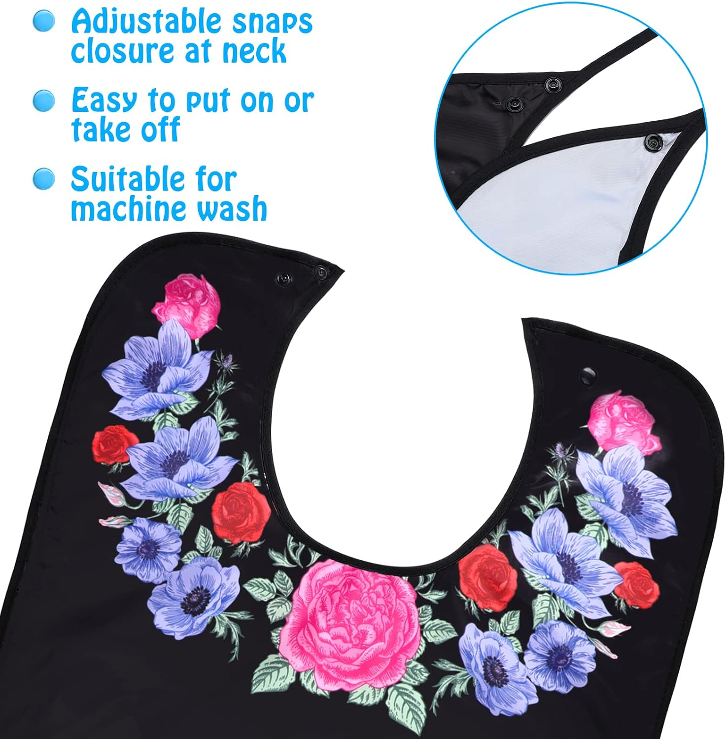 Janmercy 6 Pcs Adult Bibs for Women Washable Waterproof Bibs for Adults Clothing Protectors for Eating with Crumb Catcher Reusable Senior Elderly image number 3