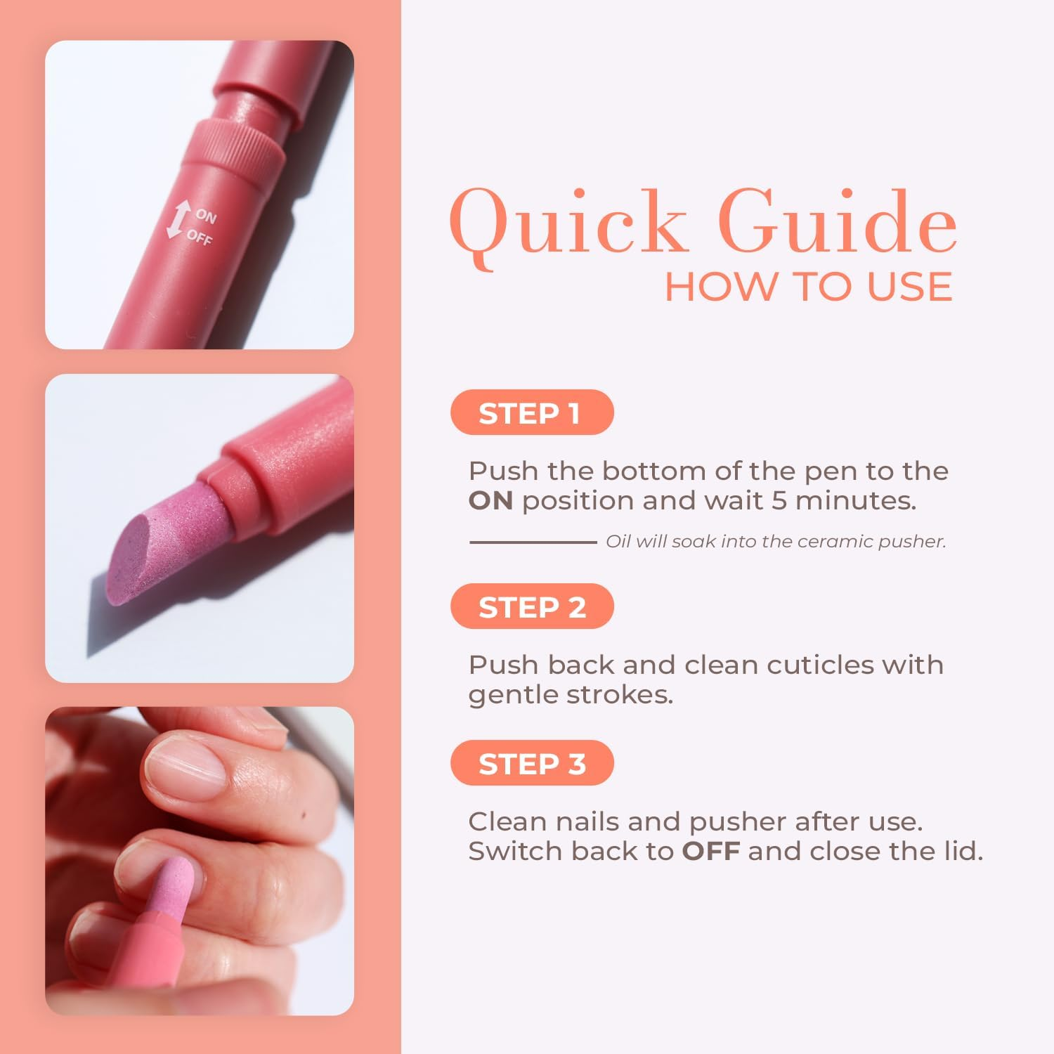 VICTORY NAIL Ceramic Cuticle On/Off Oil Pusher Cuticle Pusher (4 Colors) (Rose) image number 2