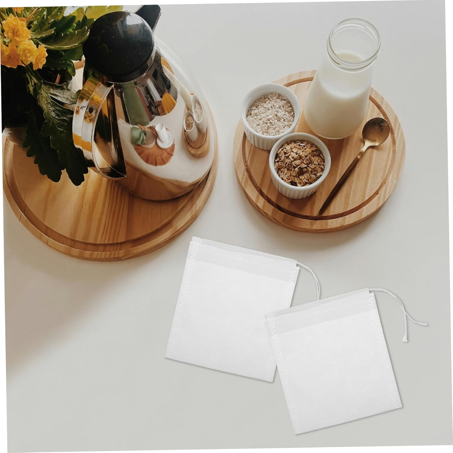 100Pcs Empty Tea Infuser Bags 9X10Cm Drawstring Filter Bags for Loose Leaf Tea Cotton Suitable for Bathing, Foot Soak, and Freshening Home Environment