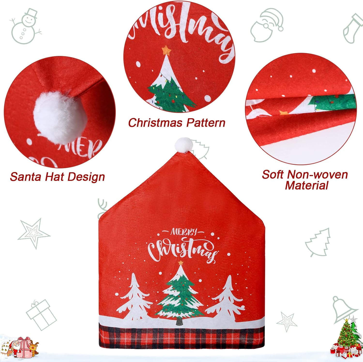 6 Pcs Christmas Chair Covers Santa Hat Red Slipcovers Chair Back Covers Xmas Chair Covers Decoration for Home Dinner Christmas Banquet Party Festival Decor, 23.6 X 19.6 Inch