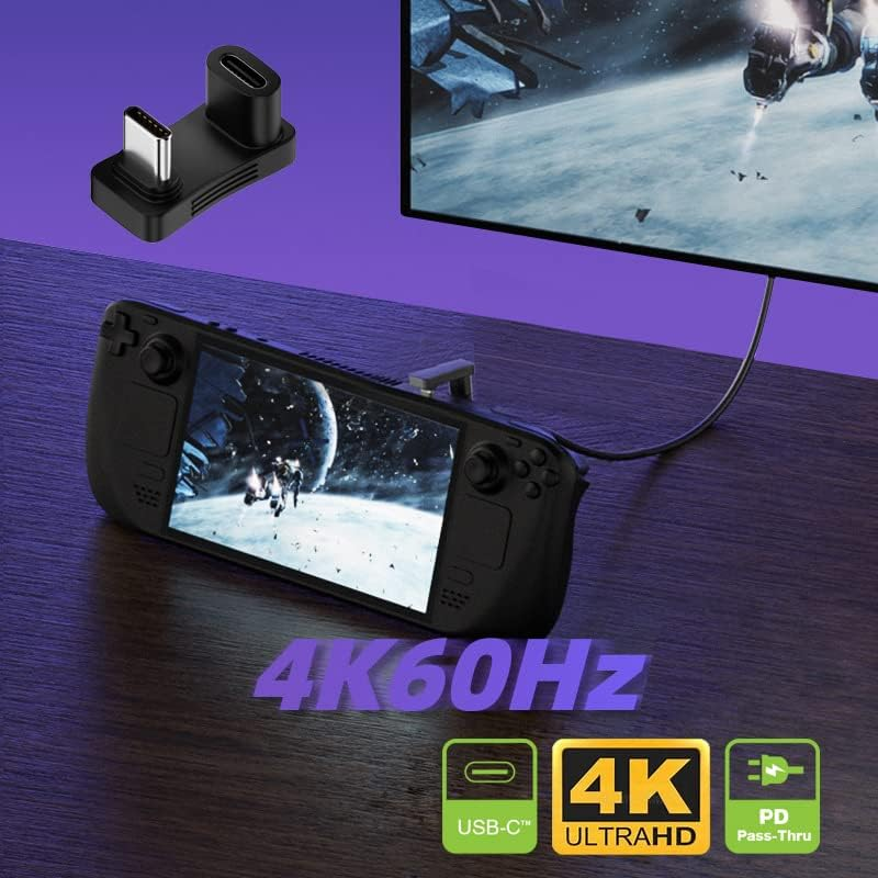 CY 10Gbps USB3.0 Type C Male to Female Power Data Video Adapter opposite U Shape Back Angled Compatible with Deck Phone Laptop image number 2