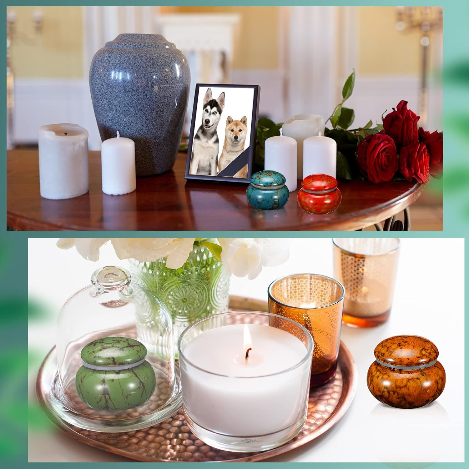 Sieral Set of 4 Small Urns for Human Ashes Keepsakes Cremation Ceramic Mini Urns for Human and Pet Ashes Funeral Container with Box and Lining for Memorial Your Loved One Lost, 4 Colors(Vintage) image number 2