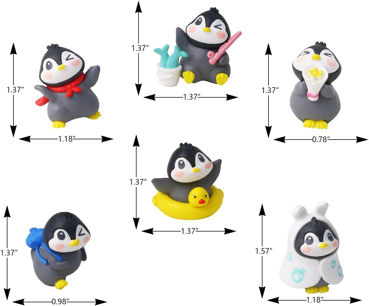 6Pack Mini Cute Penguin Figures Cake Toppers,Lovely Penguin Characters Toys Miniature Fairy Garden Decor for Kids Birthday Baby Shower Party Automobile Decoration