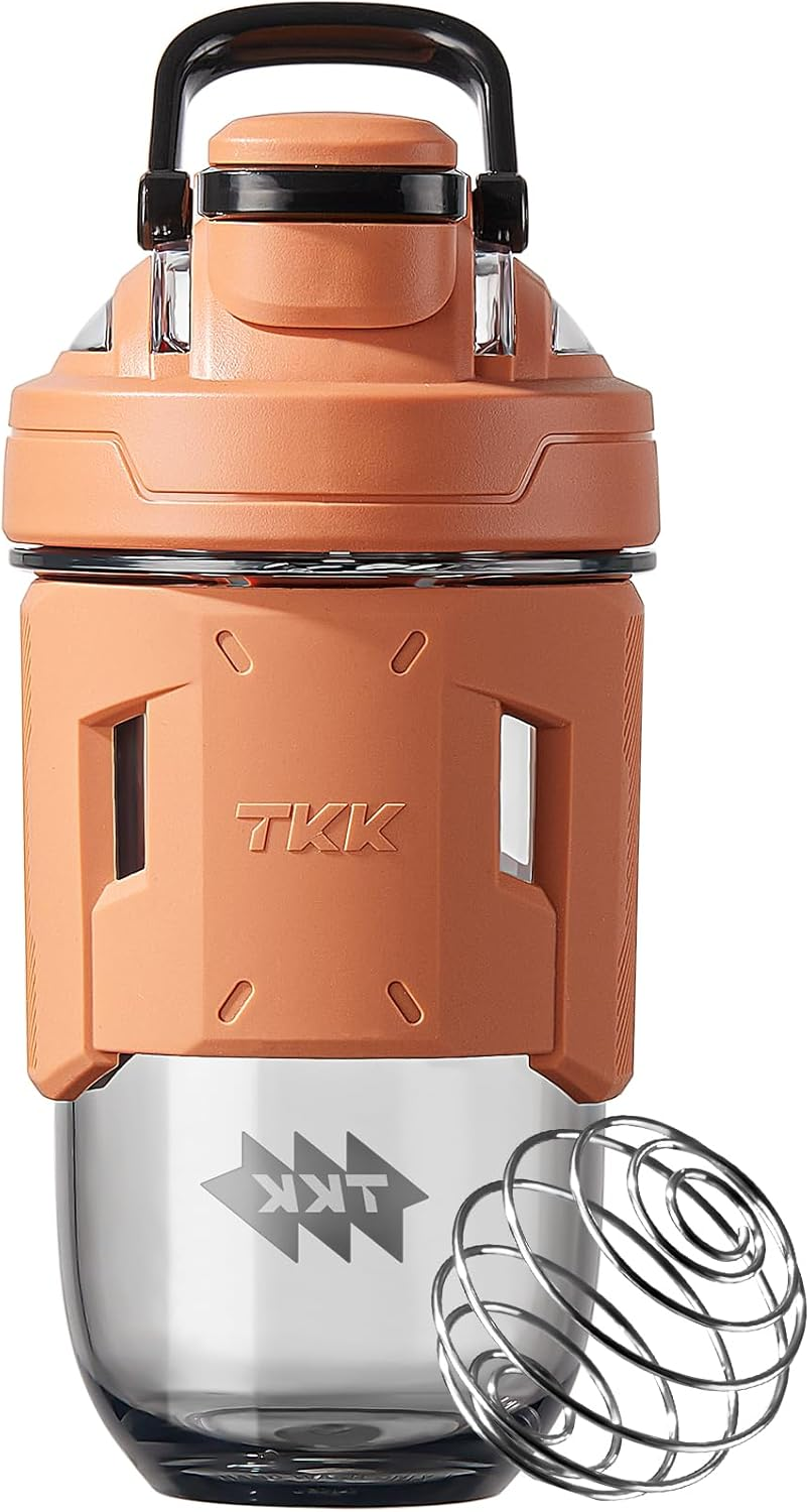 TKK 24Oz Protein Shaker Bottle with Blending Ball, BPA Free Tritan Plastic, Leak-Proof, One-Touch Lid, Non-Slip Grip, Sports & Fitness Use
