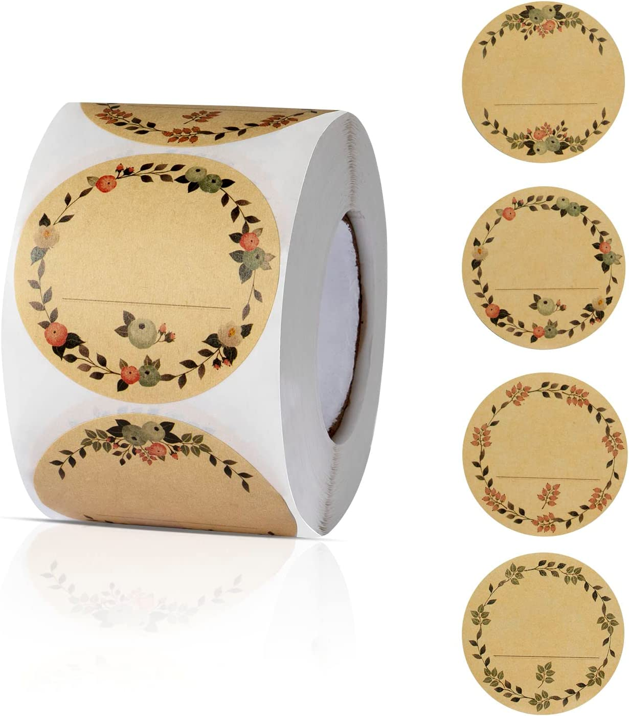 500Pcs Sticky Labels,Self Adhesive Labels,Natural Kraft round Labels,Food Labels,Self-Adhesive Blank Labels for Jam Tubes,Bottles,Baked Goods,Gifts,Envelopes（Brown-1