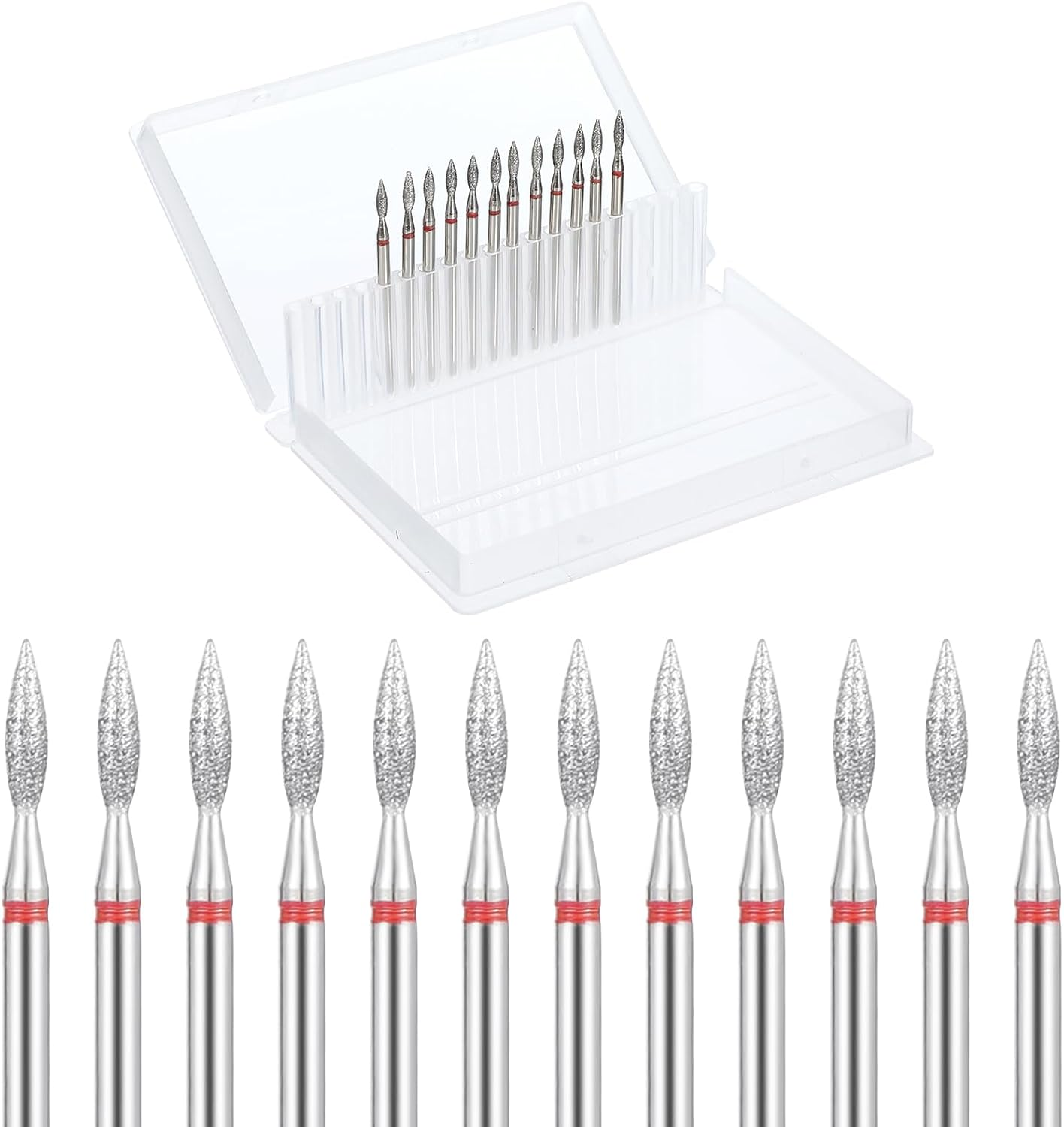 Gjinxi Diamond Flame Cuticle Drill Bits Set 12Pcs Cuticle Nail Drill Bit 3/32'' Professional Nail Bits Kit for Clean Dead Skin Manicure Pedicure, Acrylic Gel Nails, Salon Home Nails Care Tools image number 4