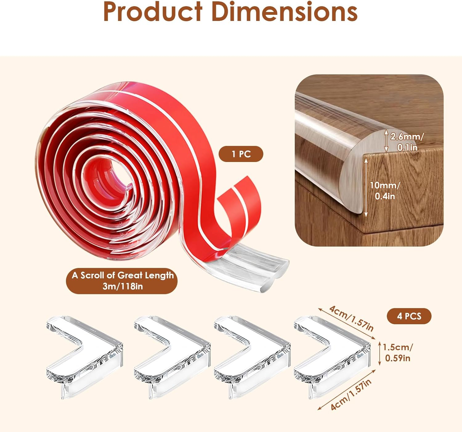 Baby Proofing Corner Protectors, 9.84FT Clear TPE Edge Safety Bumpers + 4 Corner Guards, Soft Child Safety Bumpers for Furniture Sharp Corners, Cabinets, Cribs image number 1