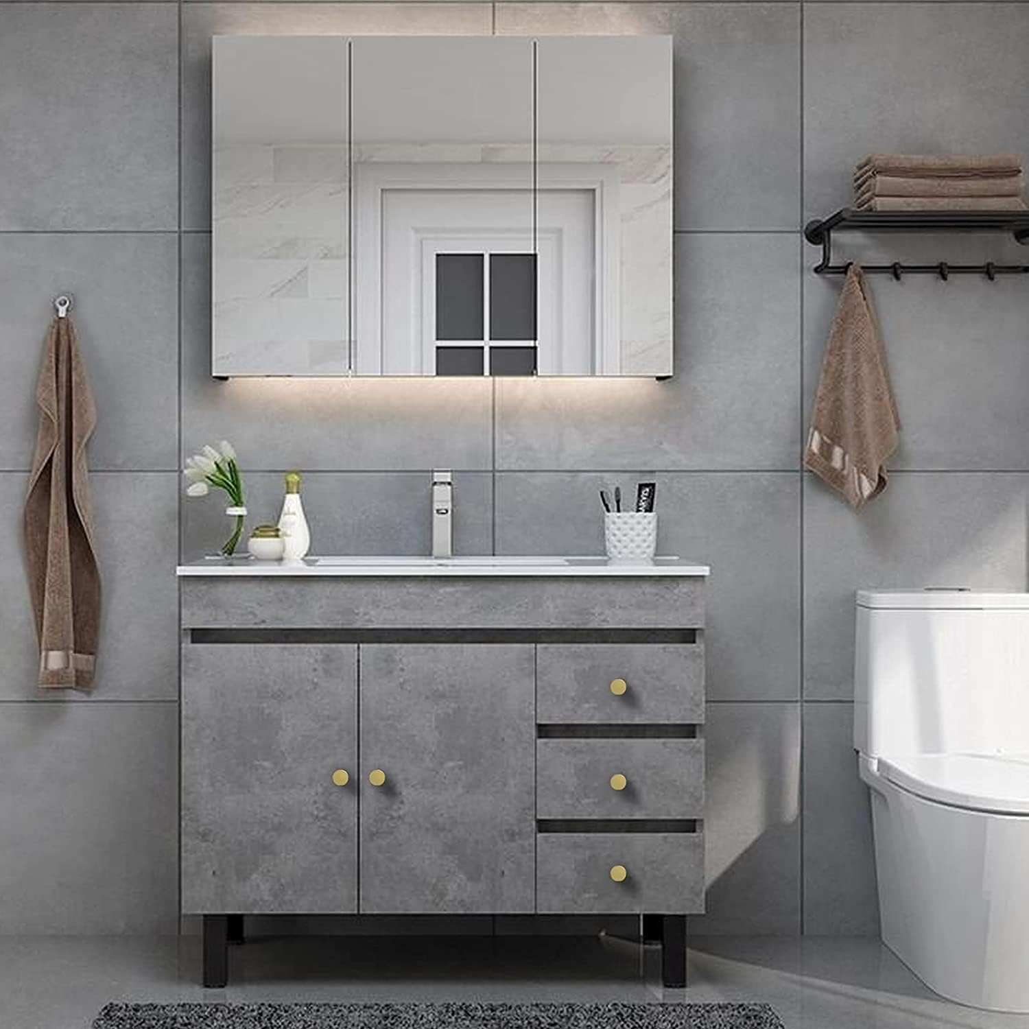 Homdiy 10 Pack round Dresser Knobs Gold Cabinet Knobs, LS7069BB Solid Gold Knobs for Dresser Drawers Brushed Brass Cabinet Door Knobs Modern Kitchen Hardware, 1.18 Inch Diameter image number 2