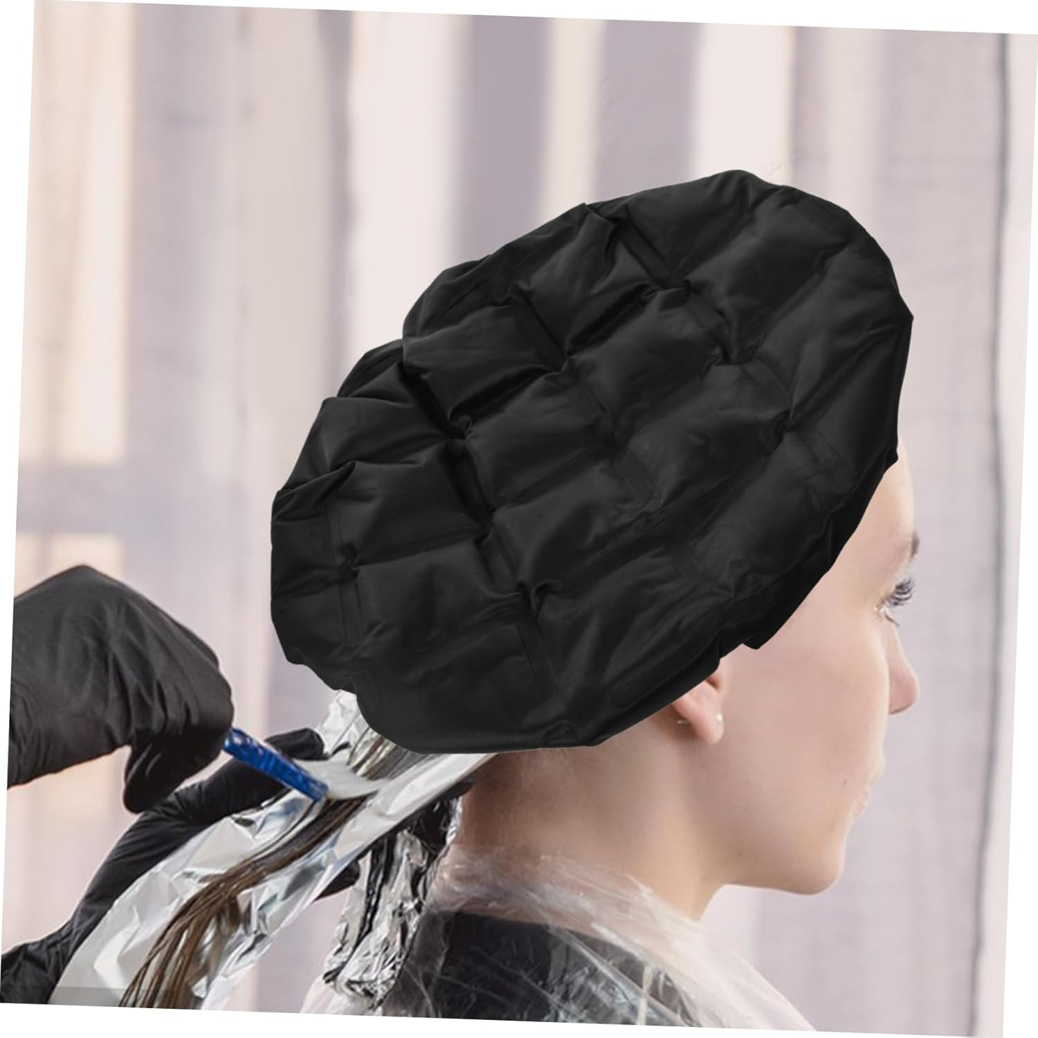 HAKIDZEL Reusable Hot and Cold Hair Dye Cap Material Thermal Salon Cap for Conditioning and Dyeing Black Elegant Design image number 1